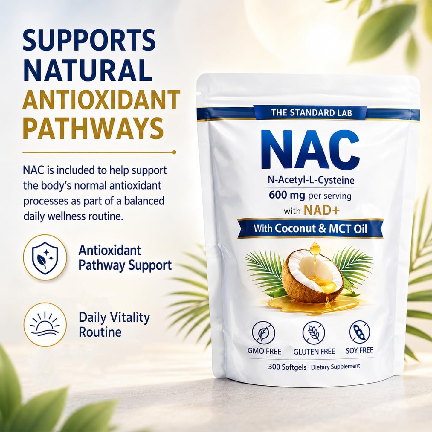 Prspy NAC 600mg with NAD+ Daily Complex N-Acetyl Cysteine Supplement Softgels 300