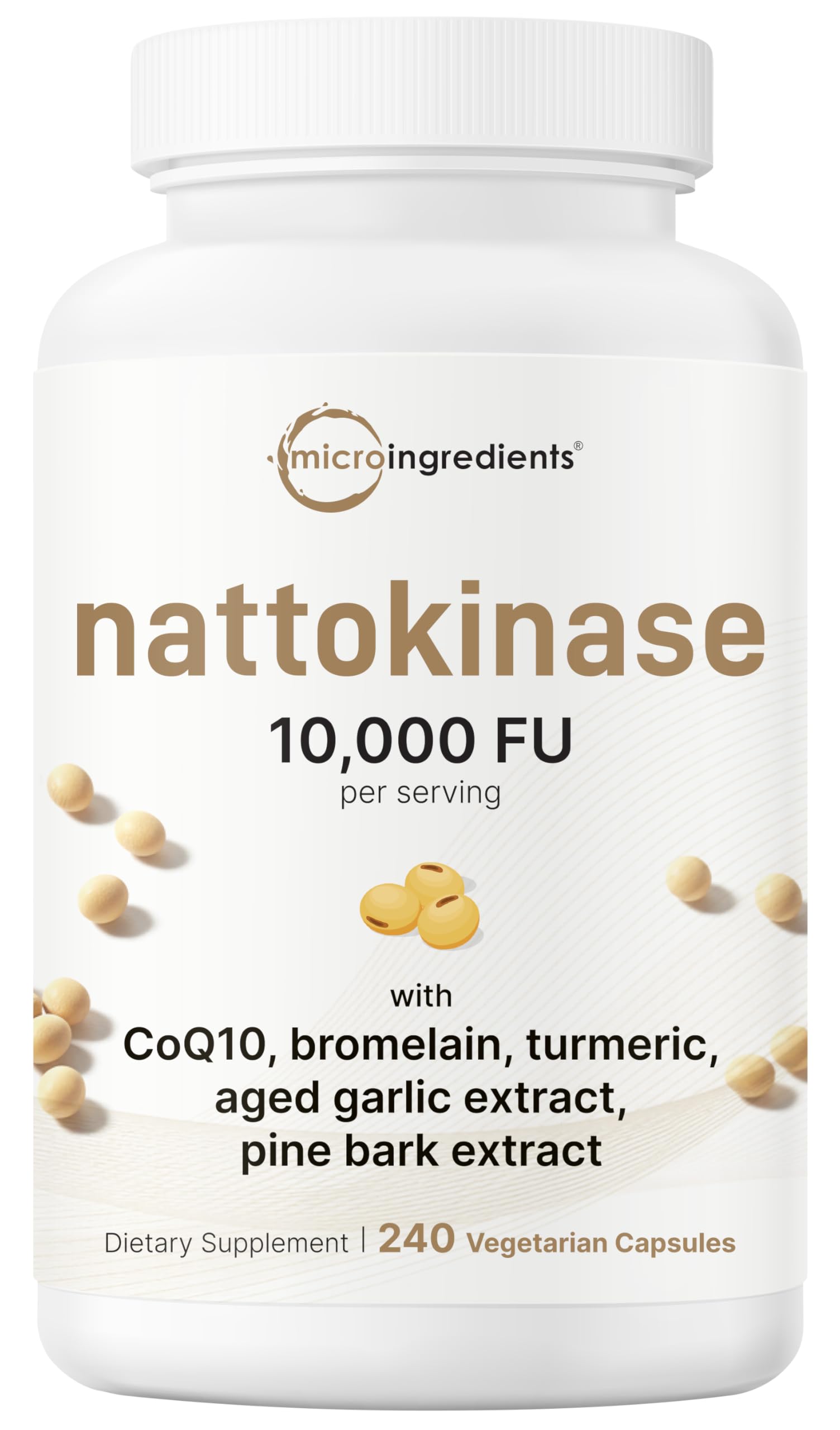 Micro Ingredients Nattokinase 10,000 FU Per Serving (Natural Natto Extract) Capsules, 240 Count