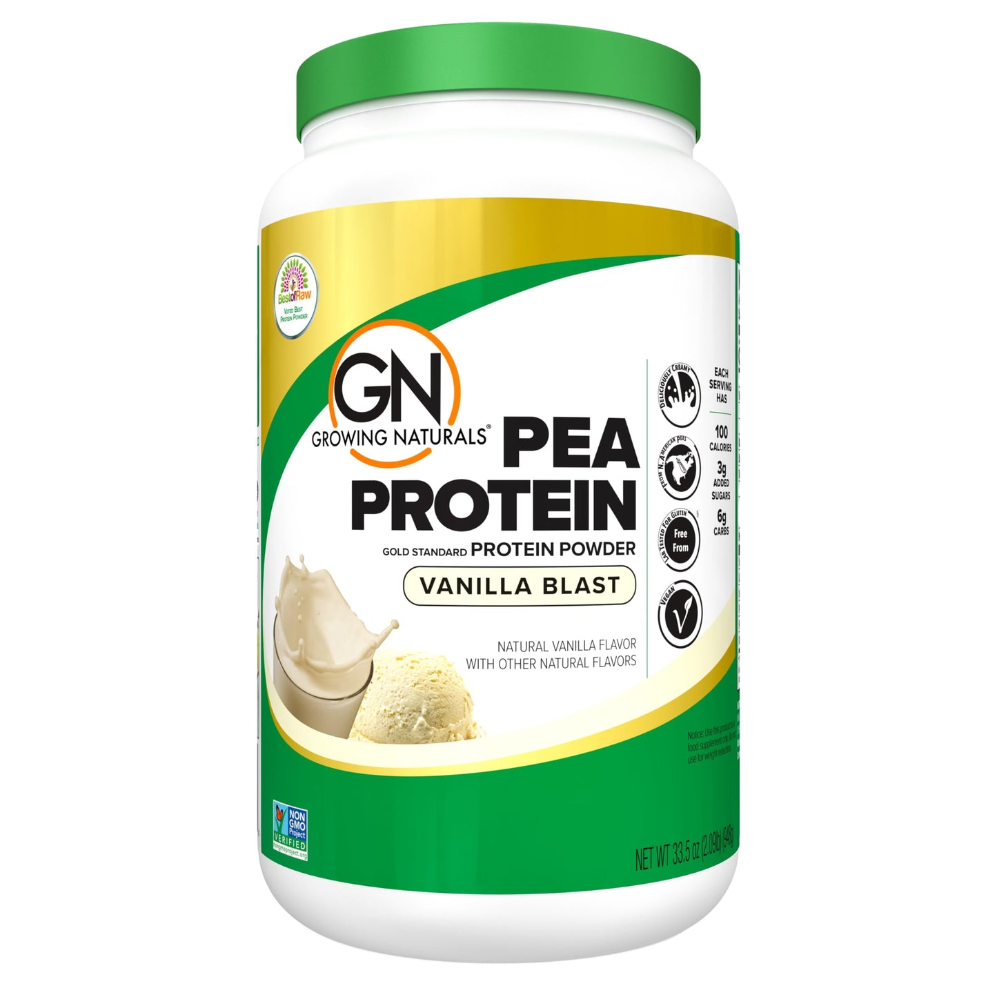 Growing Naturals Raw Pea Protein Powder, Vanilla Blast, 2.09 lb
