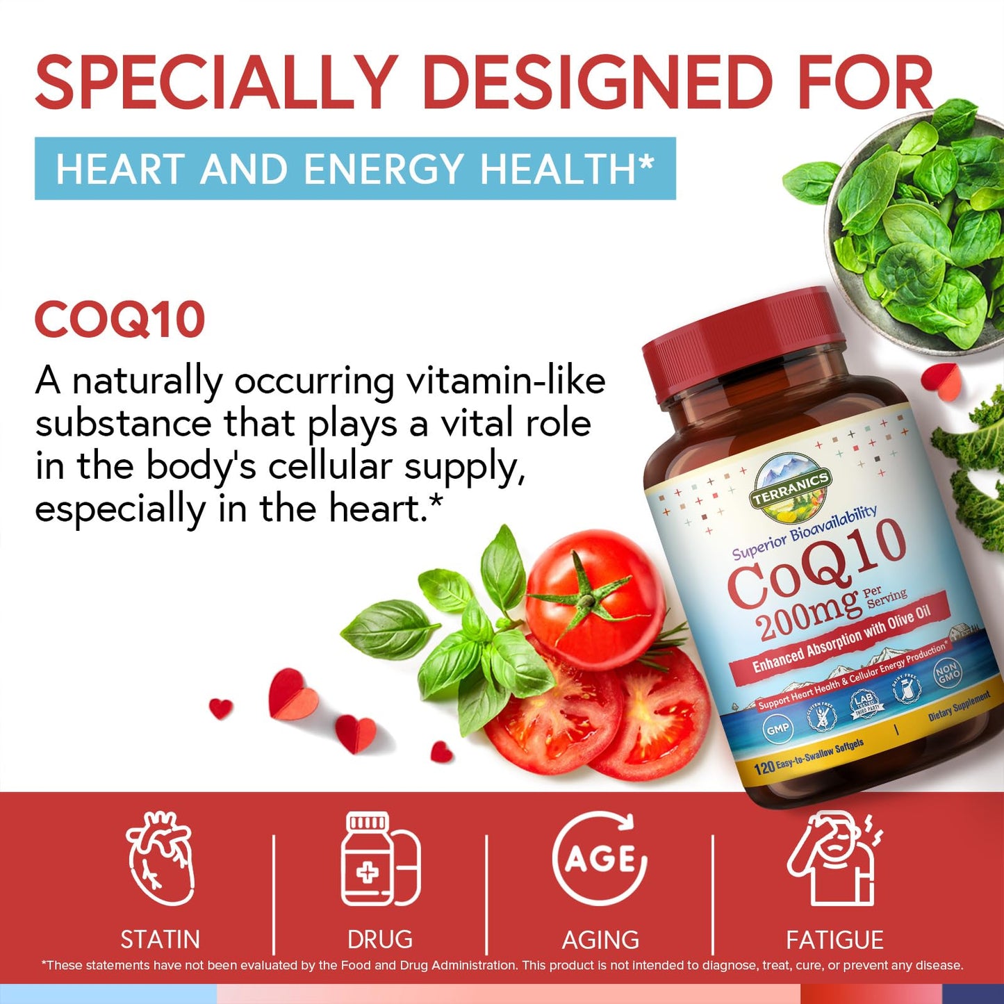 Terranics CoQ10 200mg Coenzyme Q10 Supplement Softgels, 240 Count