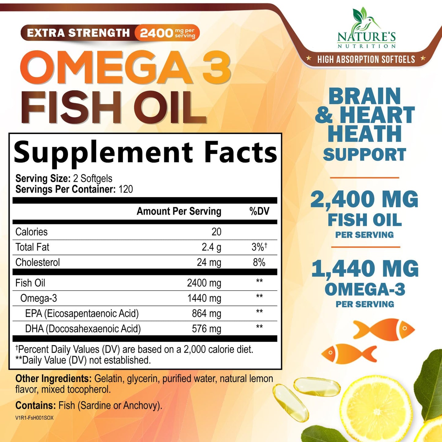 Nature's Nutrition Omega 3 Fish Oil Softgel 240 Softgels