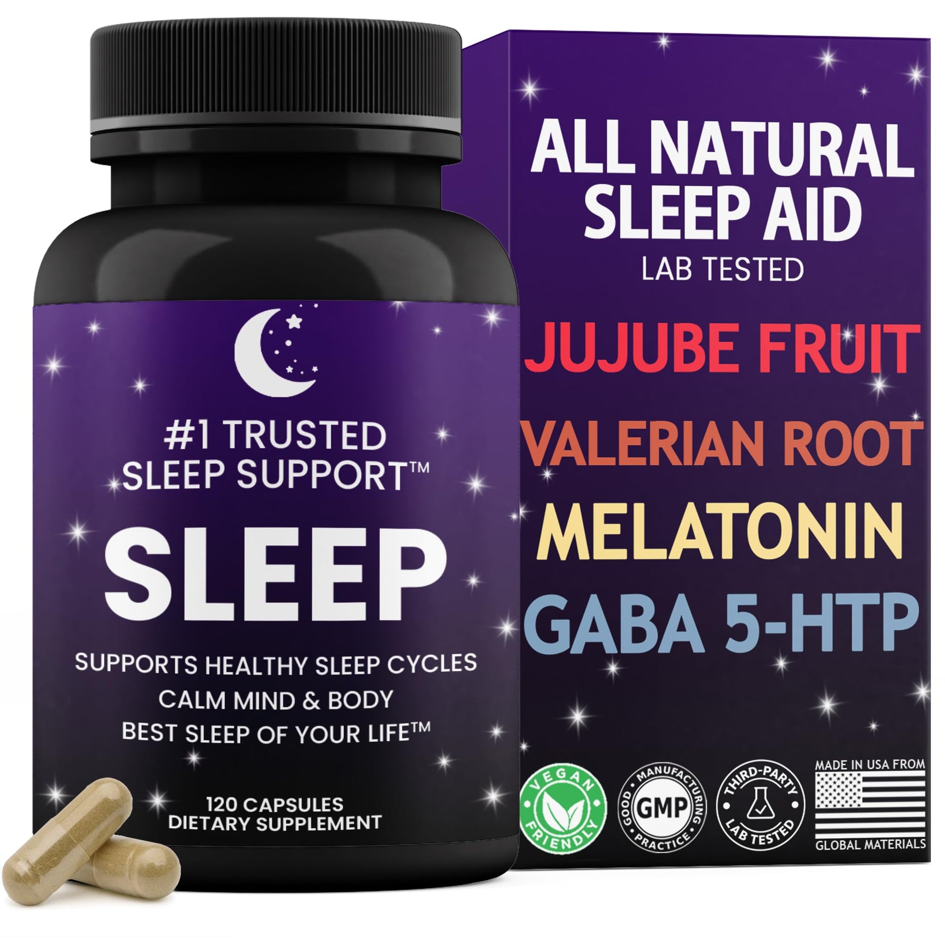 #1 TRUSTED SLEEP SUPPORT Natural Sleep Aid for Adults 120 Capsules