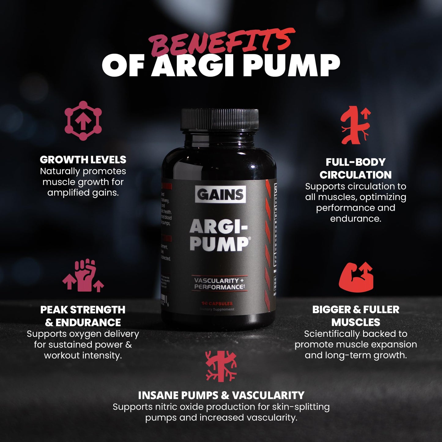 Gains in Bulk L-Arginine Amino Acids Supplement for Nitric Oxide Support with L-Citrulline and L-Ornithine, Capsules, 90 Count
