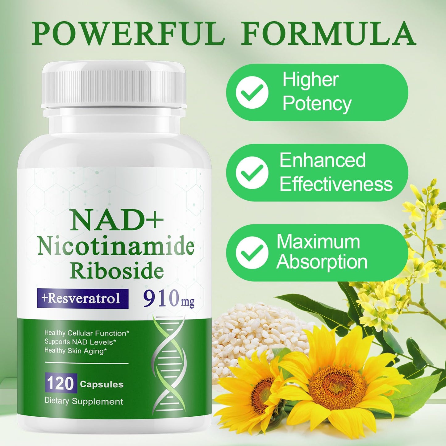 A r b c r n Nicotinamide Riboside Resveratrol 910mg for Men and Women NR Supplement for Energy and Anti-Aging Focus Capsules, 240