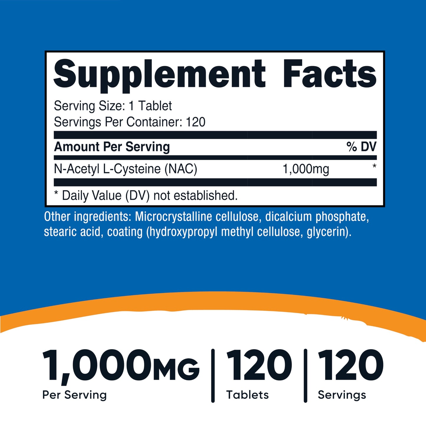 Nutricost N-Acetyl L-Cysteine (NAC) 1000 mg Tablets, 120 Count
