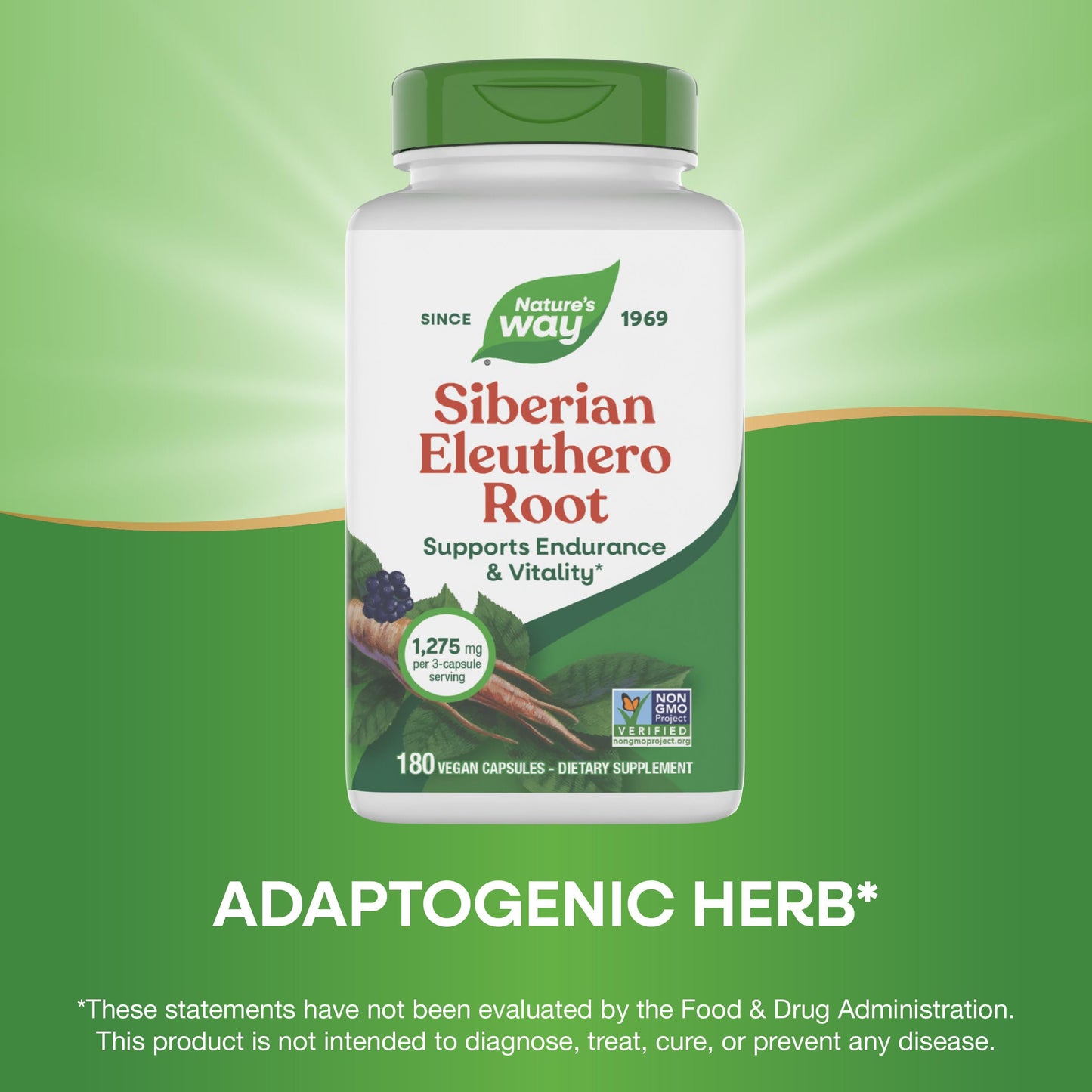 Nature's Way Premium Herbal Siberian Eleuthero Root Supplement Capsules, 180 Capsules