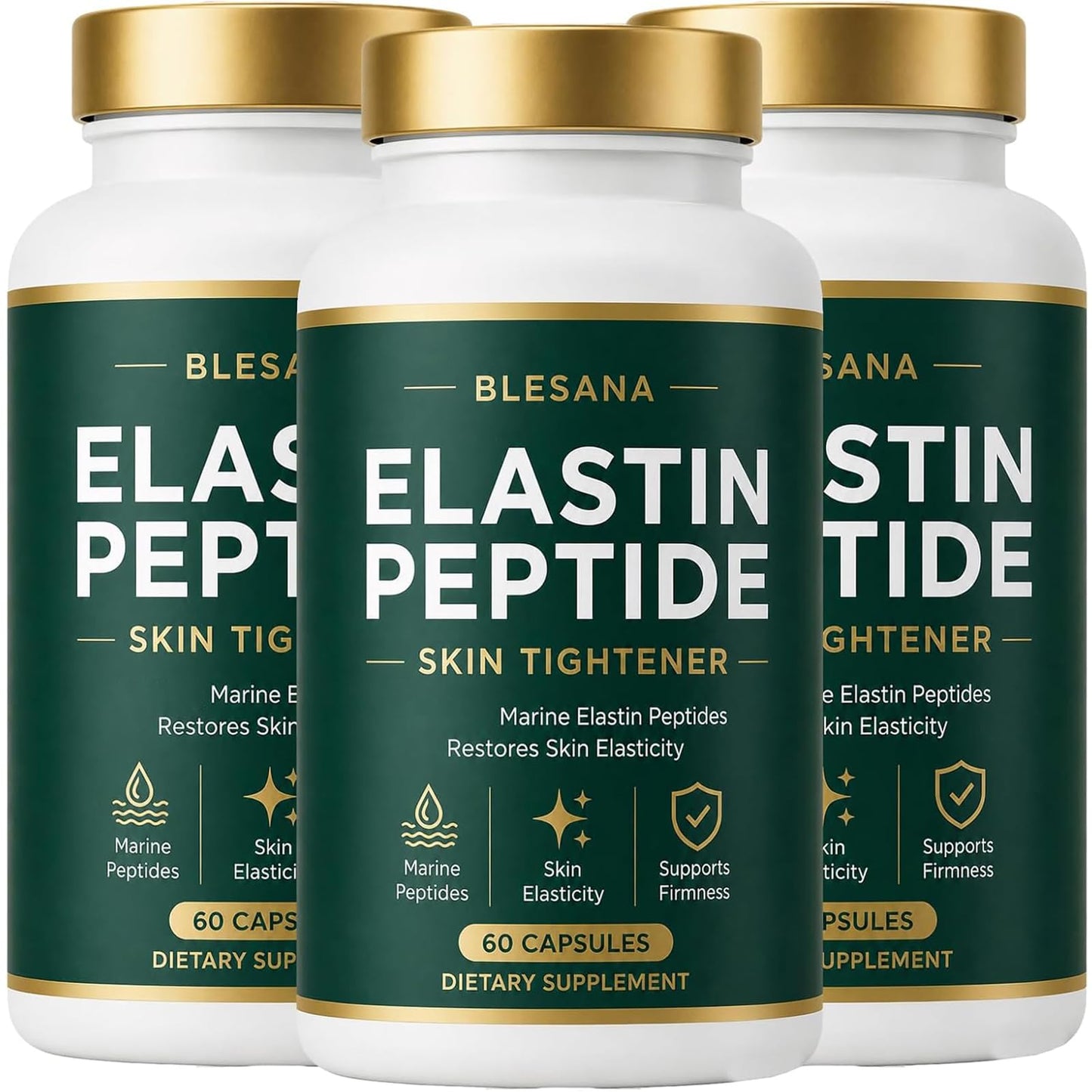 Ikokei Blesana Elastin Peptide Skin Formula, Marine Elastin Peptides (3-Pack) 60 Capsules