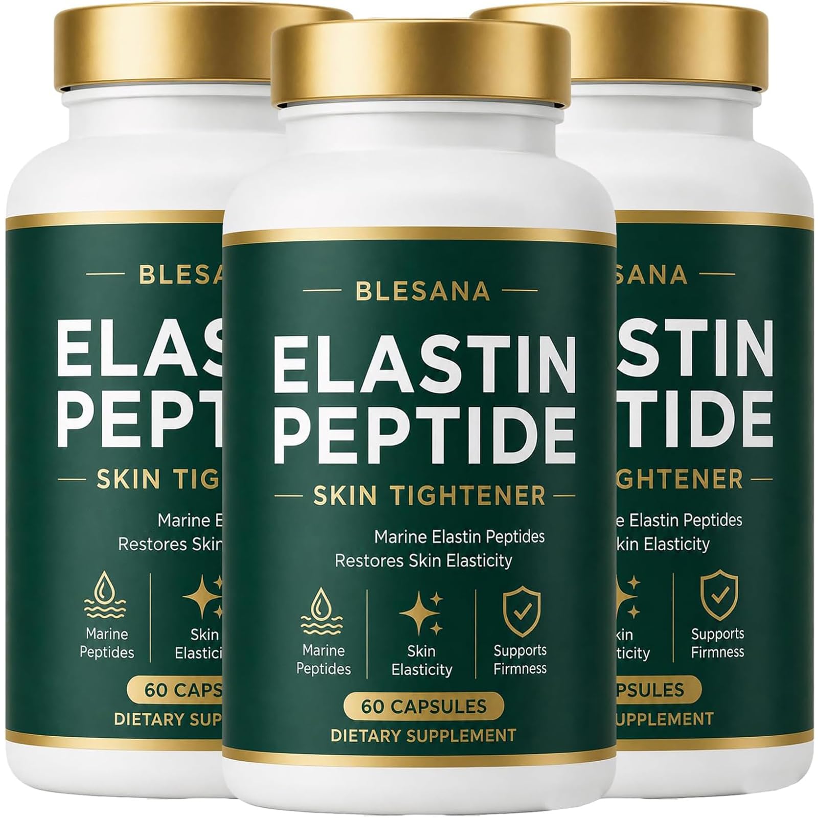 Ikokei Blesana Elastin Peptide Skin Formula, Marine Elastin Peptides (3-Pack) 60 Capsules