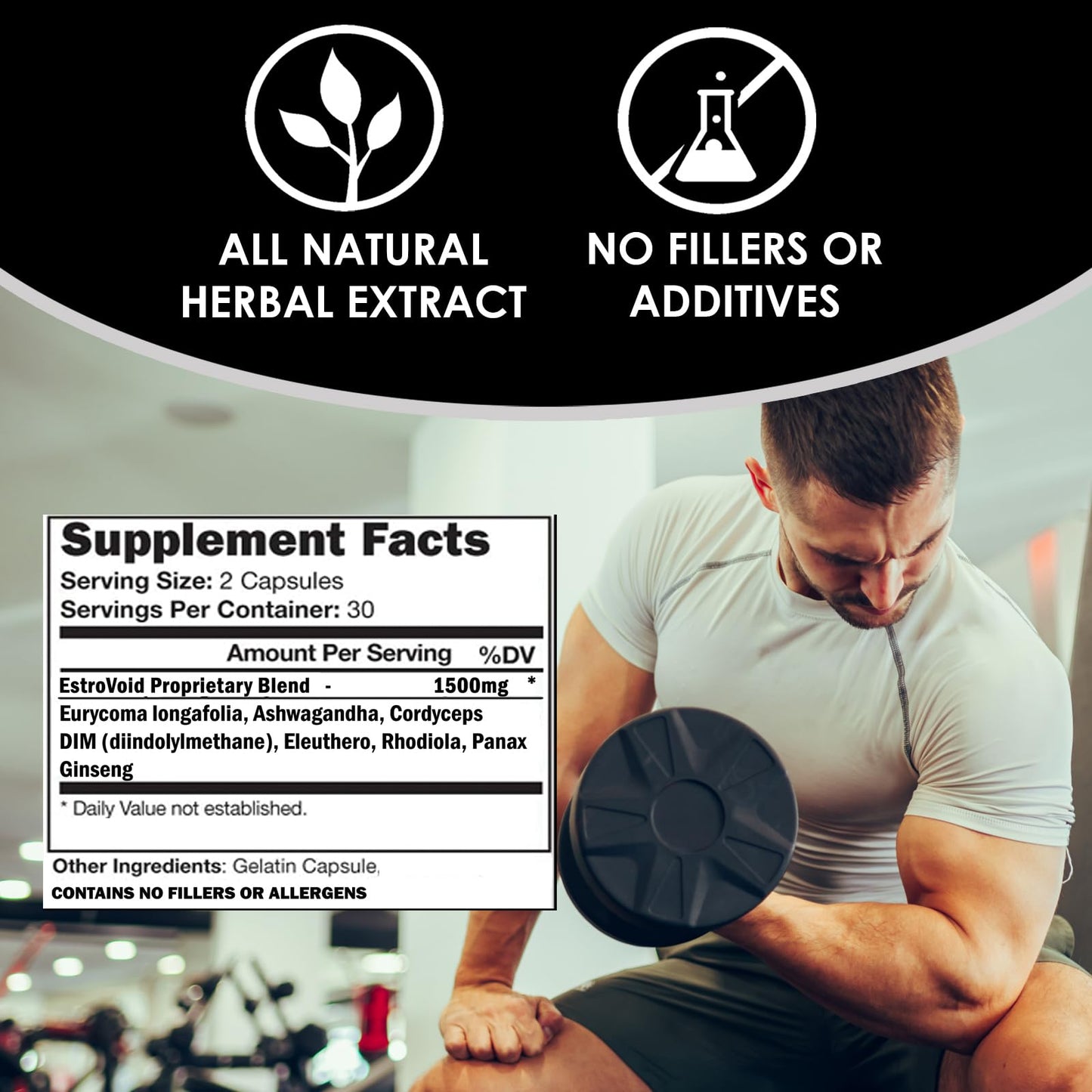 VH Nutrition EstroVoid Estrogen Blocker for Men 1500mg Natural Aromatase Inhibitor, Anti-Estrogen, and Testosterone Booster Supplement 60 Capsules
