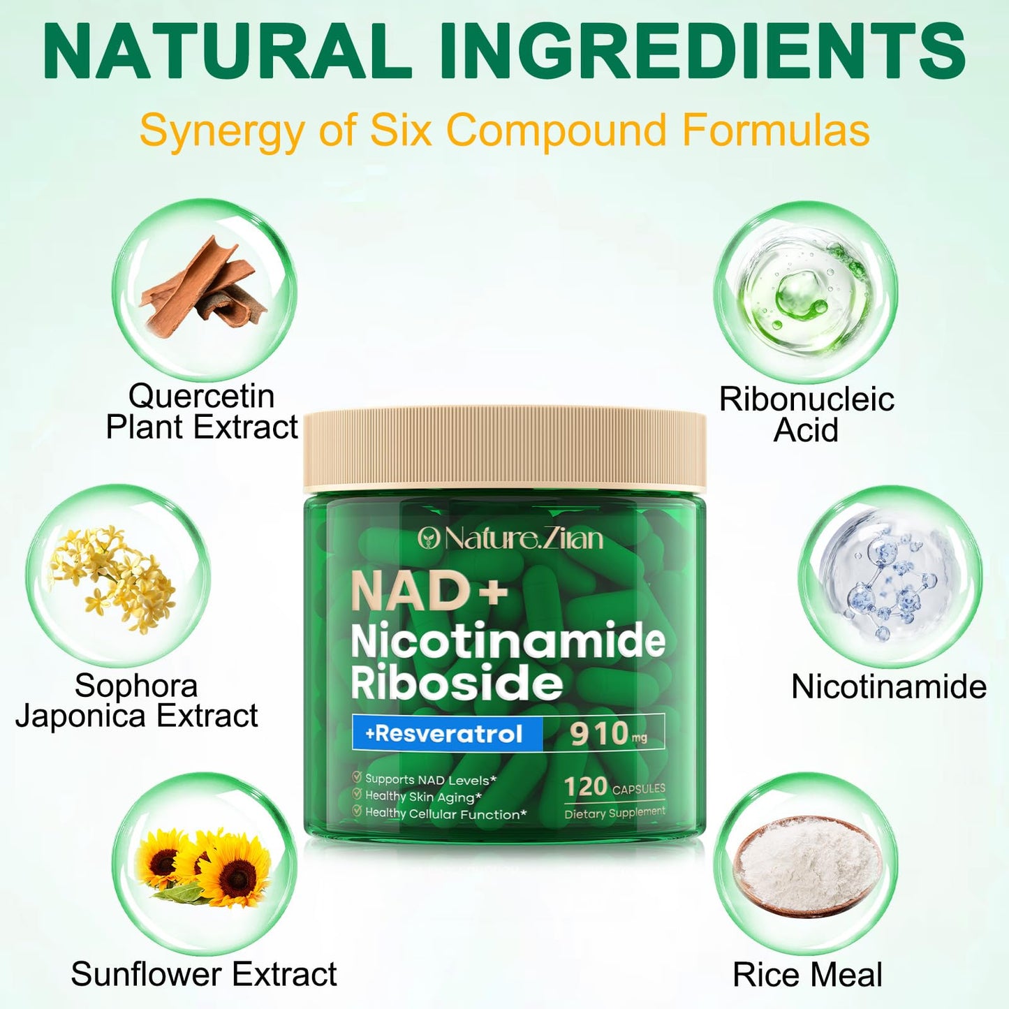 O NATURE . ZIRAN NAD Supplement Capsule Nicotinamide Riboside 910 mg, Liposomal Nicotinamide Riboside Resveratrol for Anti-Aging, Energy, Focus, Boost NAD+ - 120 Capsules
