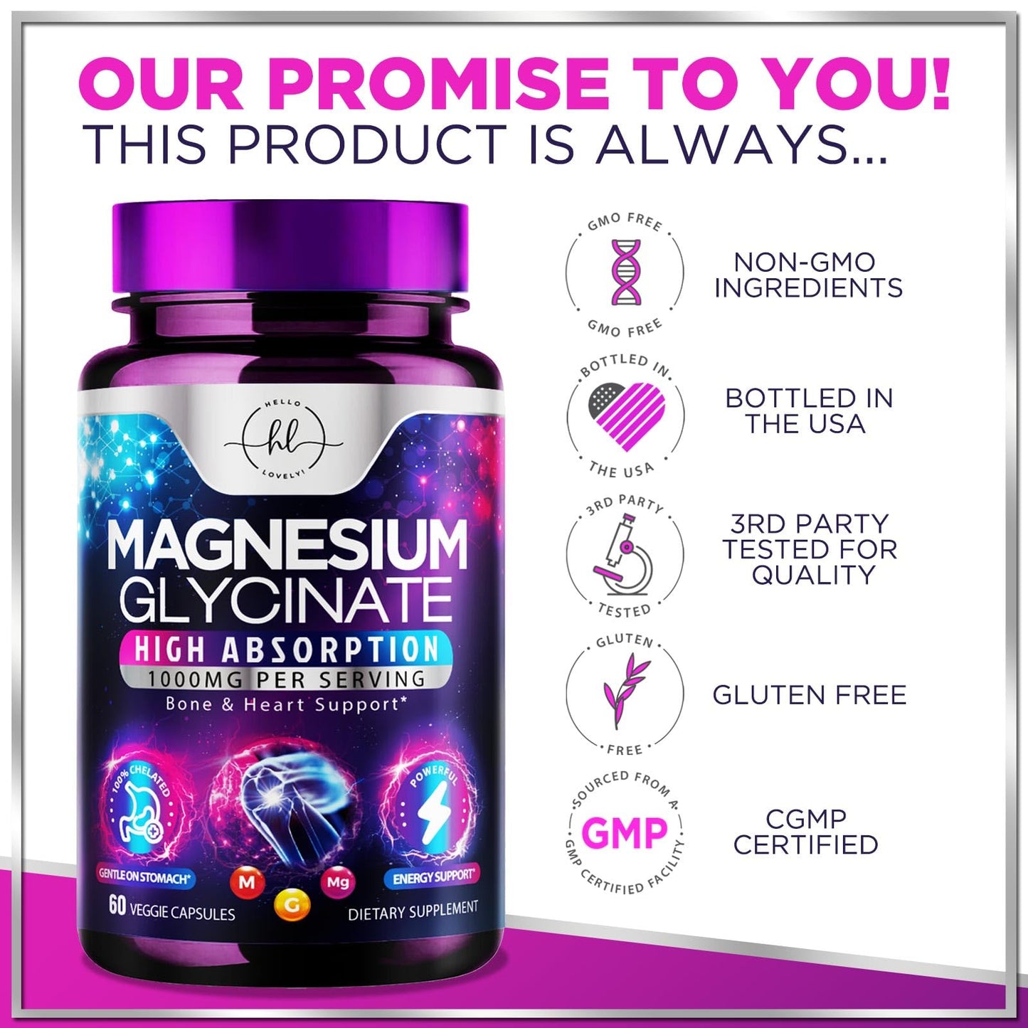 Hello Lovely! Magnesium Glycinate Supplement Capsule 60 Count