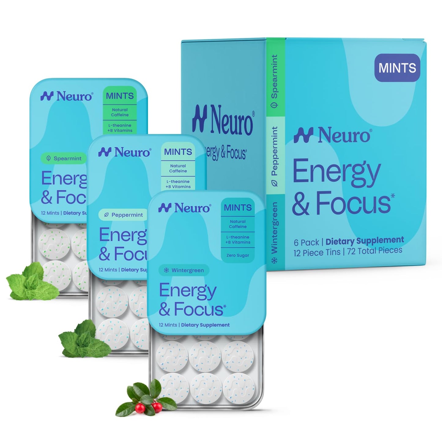 Neuro Energy & Focus Mints Chewable 12 Count (Pack of 6)