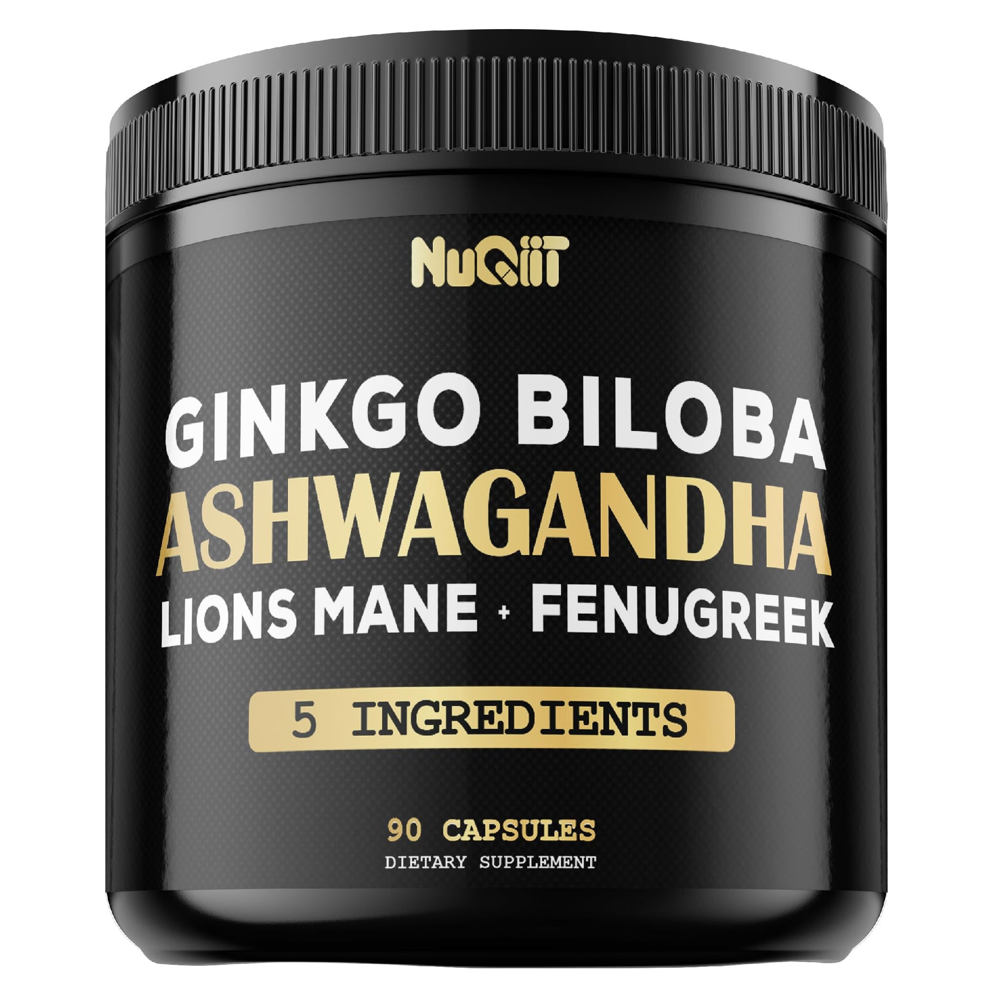 NUQIIT Ashwagandha Capsules with Fenugreek, Ginkgo Biloba, Apple Cider Vinegar & Bladderwrack – Brain Health & Immune Support, 90 Vegan Capsules