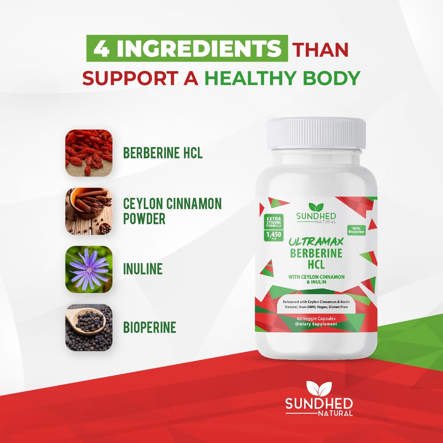 Sundhed Natural Ultramax Berberine HCL with Ceylon Cinnamon Capsules 60 Count