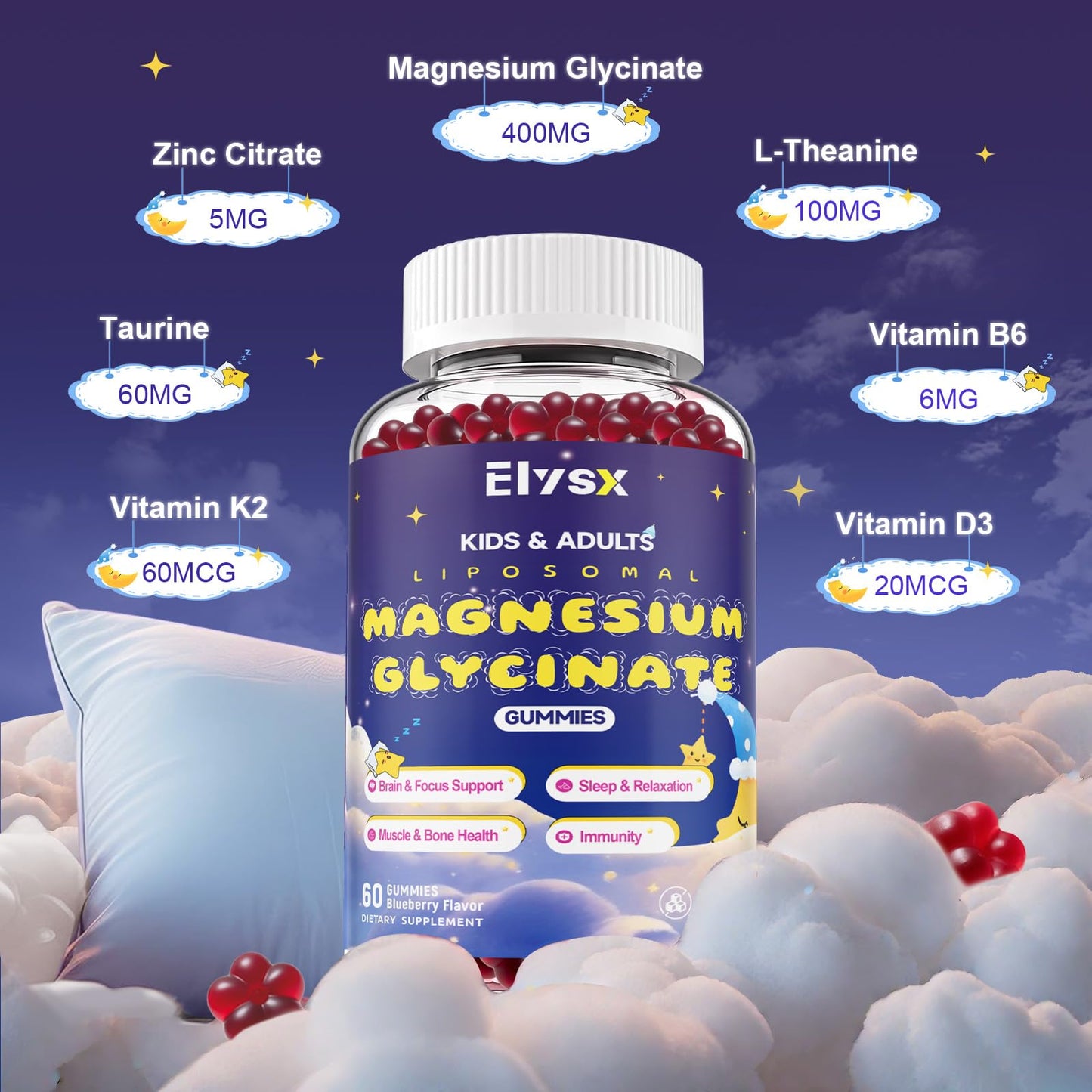 Elysx Liposomal Magnesium Bisglycinate 400mg Gummies, 60 Count