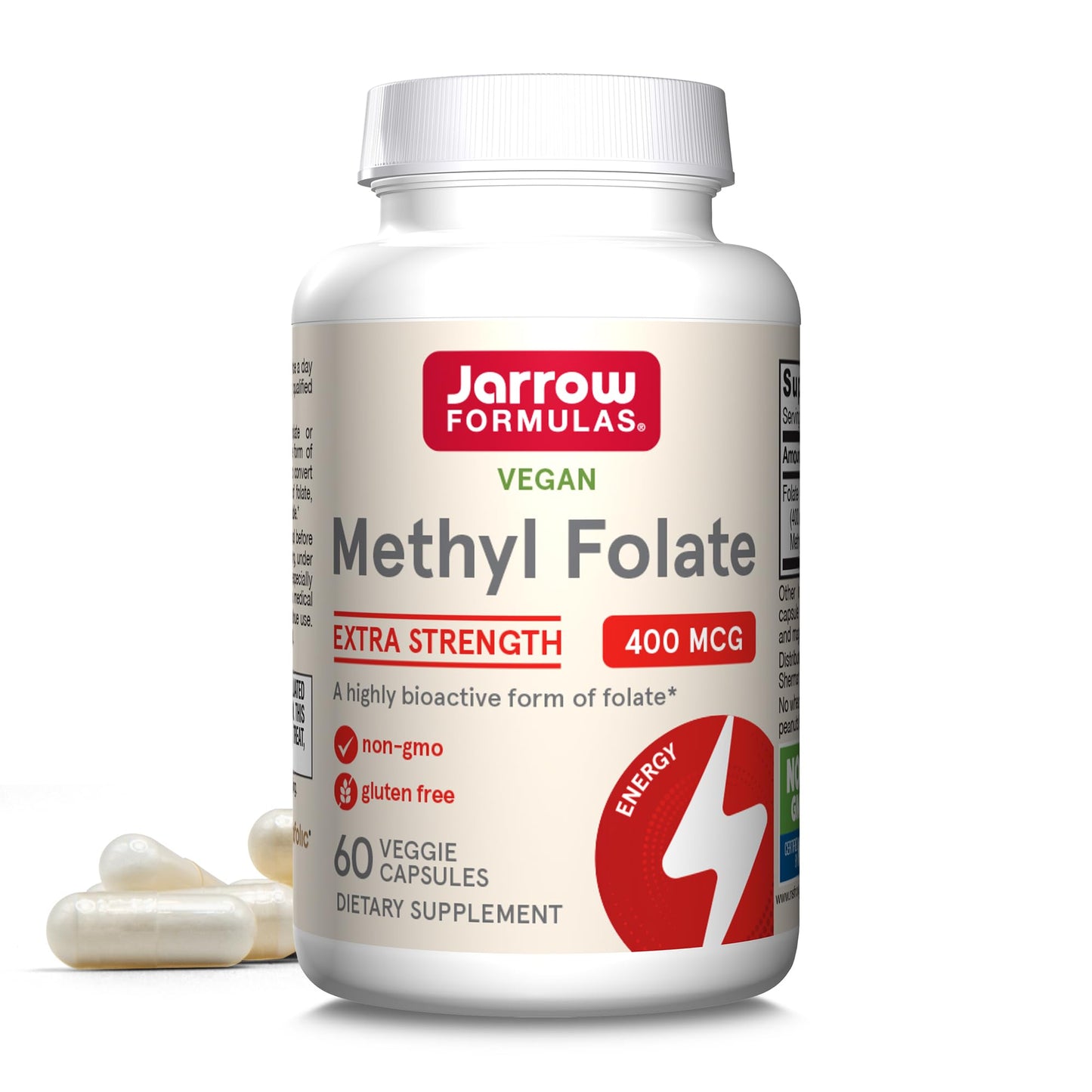 Jarrow Formulas Extra Strength Methyl Folate 400 mcg Capsules, 60 Count