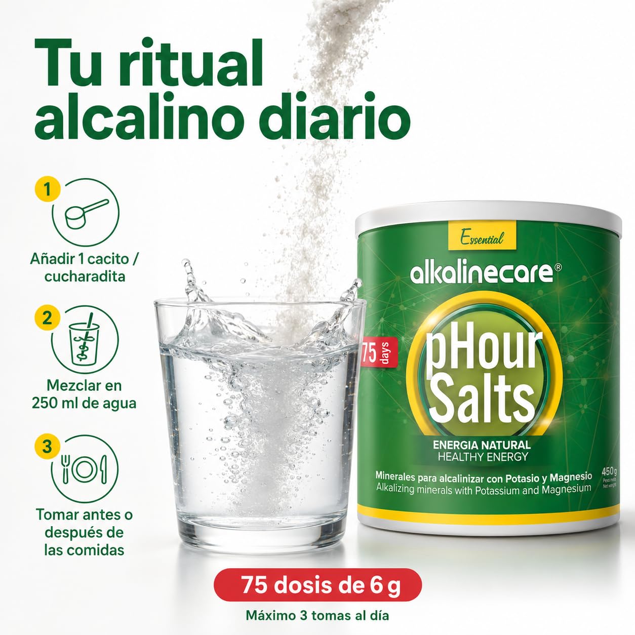 Alkaline Care PHOUR Salts - Alkaline Mineral Salts with Magnesium and Potassium Powder 15.87 Ounce