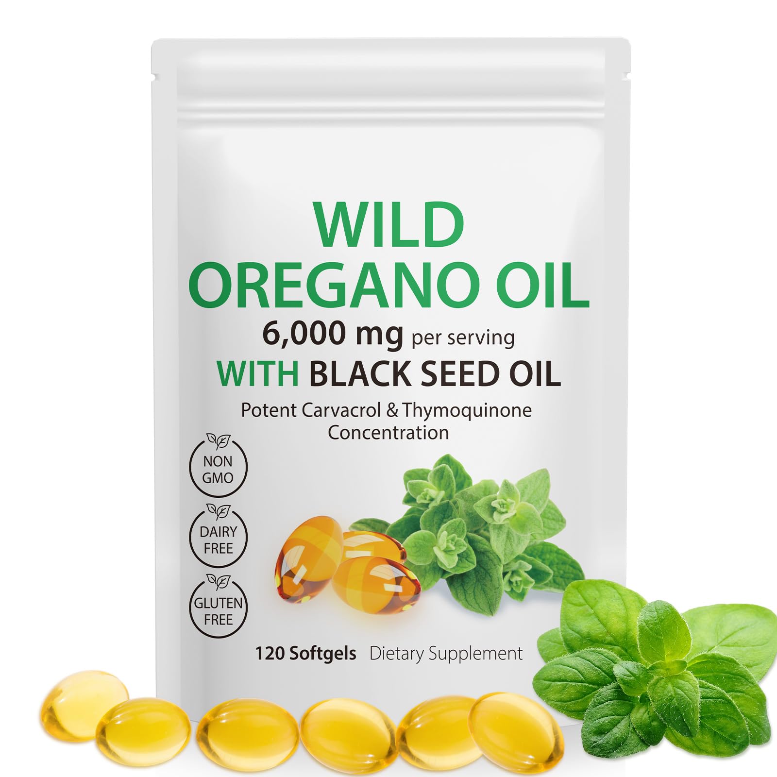 APCKFLEE Oil of Oregano Softgels 6000mg Capsule 120 Count
