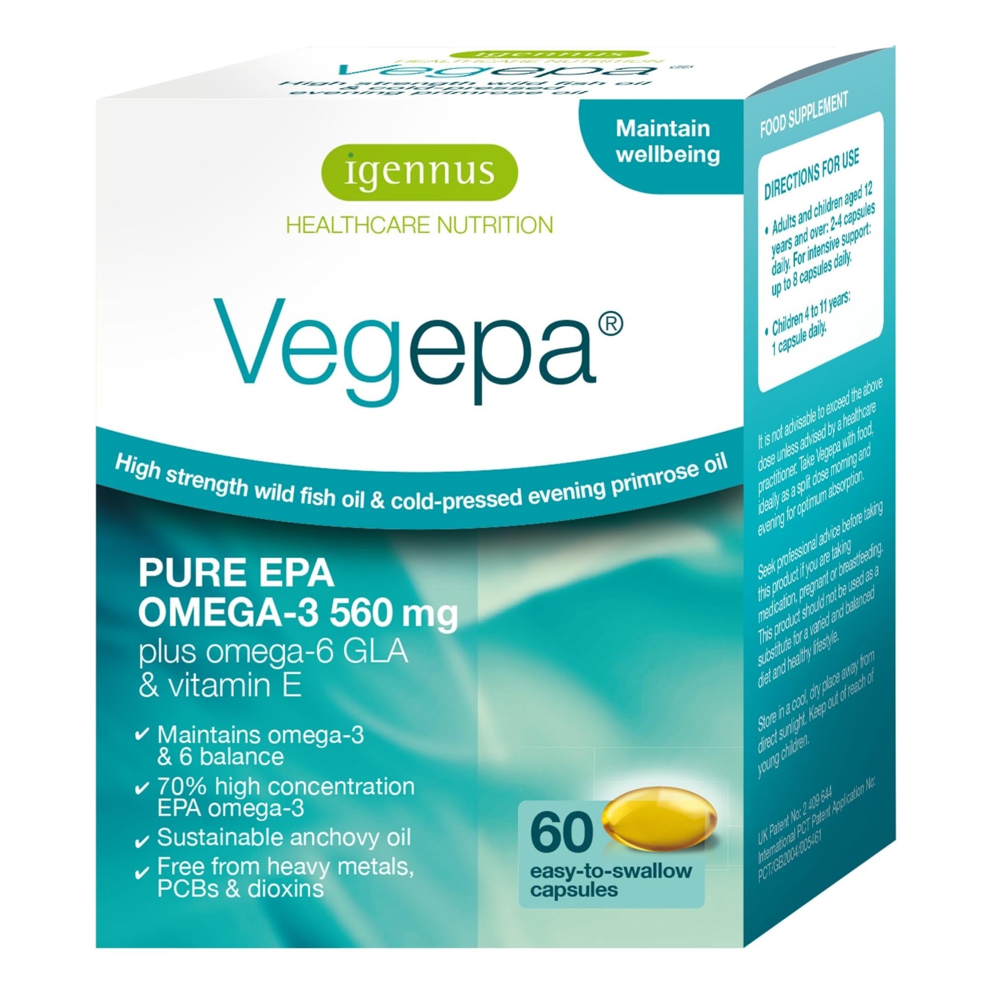 Igennus Healthcare Nutrition Vegepa Omega 3 Wild Fish Oil & Evening Primrose Oil Blend 60 Softgels