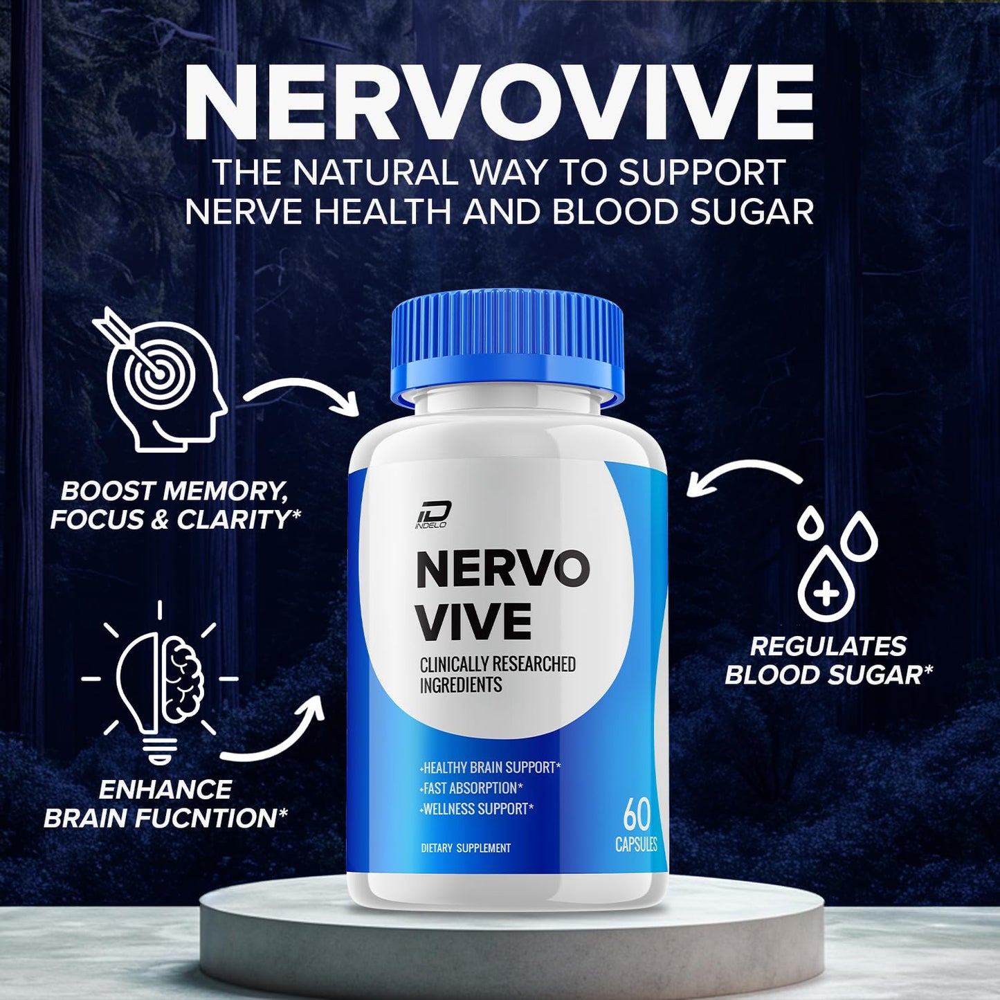Indelo Nervo Vive Brain Supplement Capsules, 60 Count