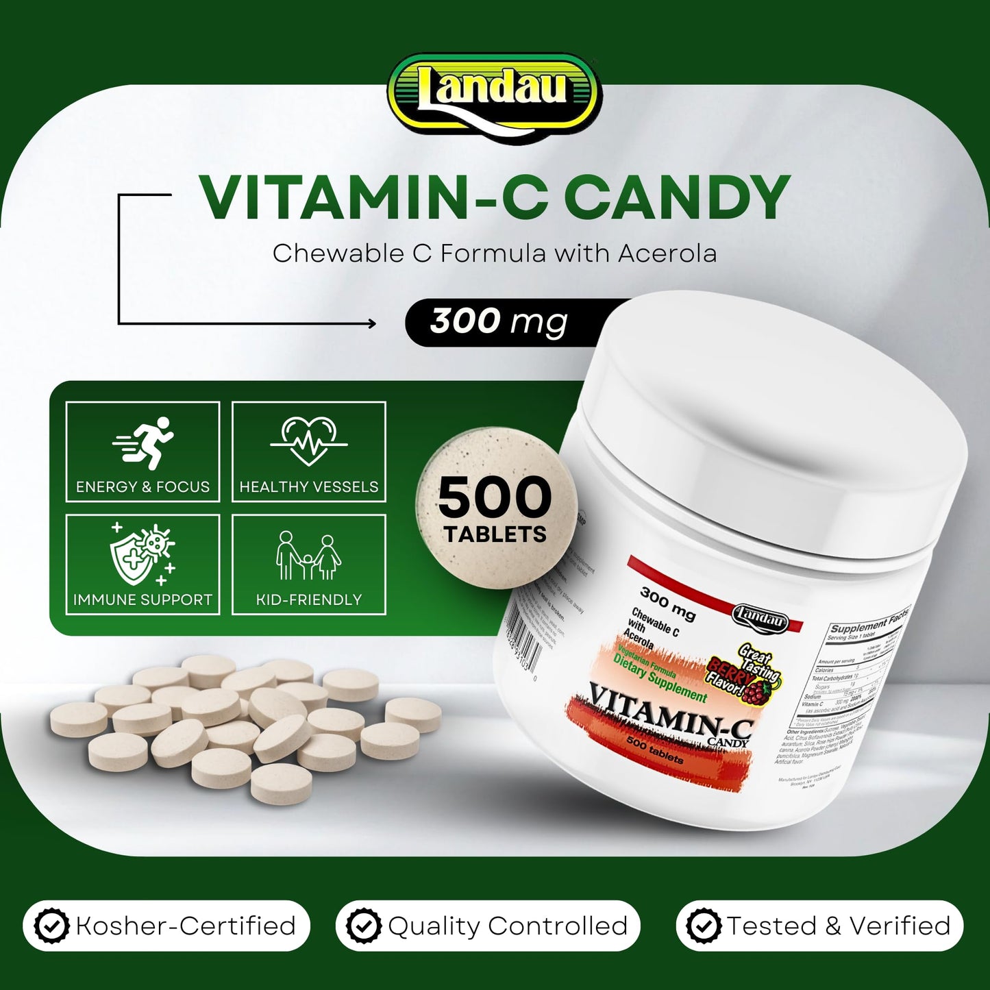 LANDAU 300mg Vitamin C Tablet, 500 Count