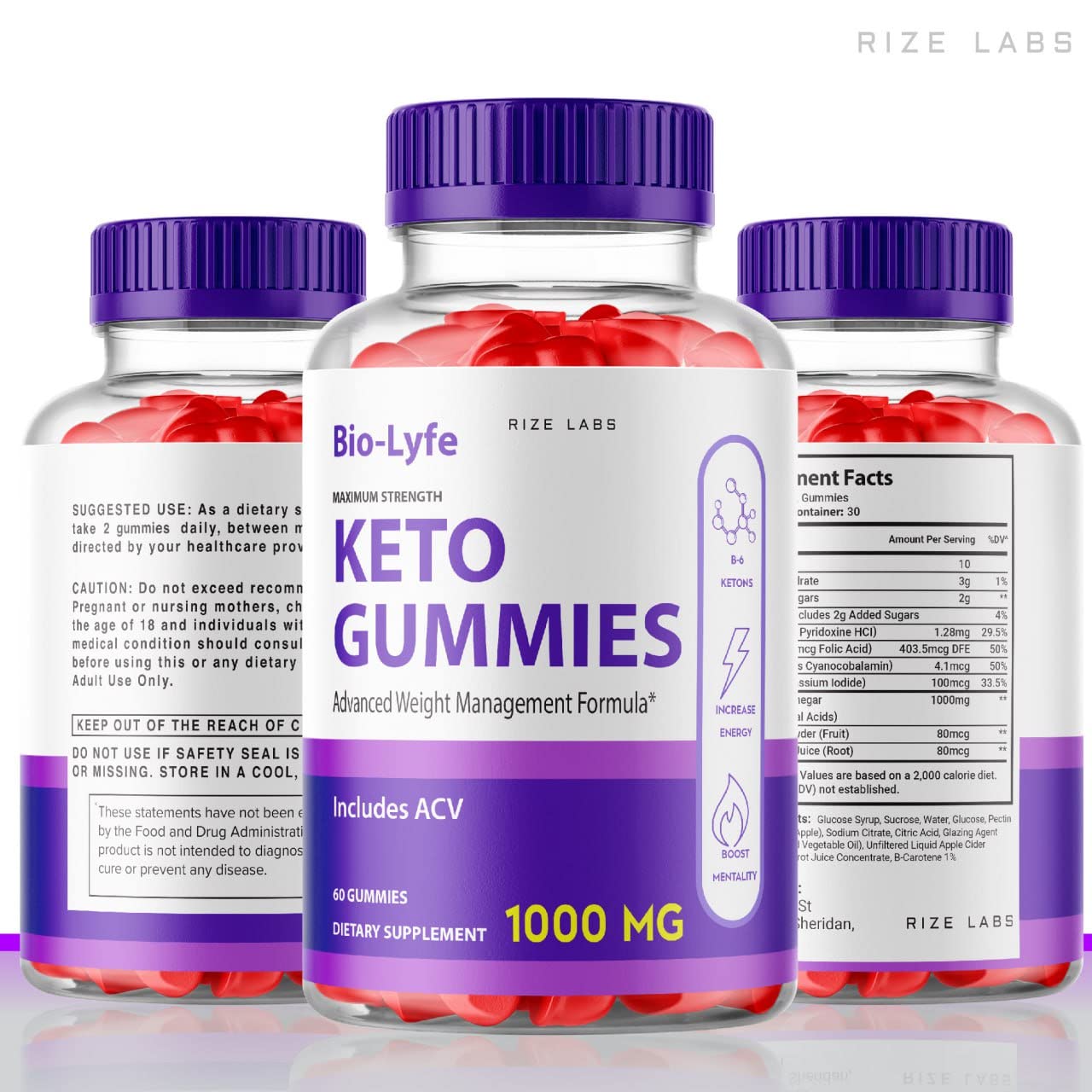 Rize Labs BioLyfe Keto ACV Gummies Advanced Formula Apple Cider Vinegar Maximum Strength, 60 Gummies