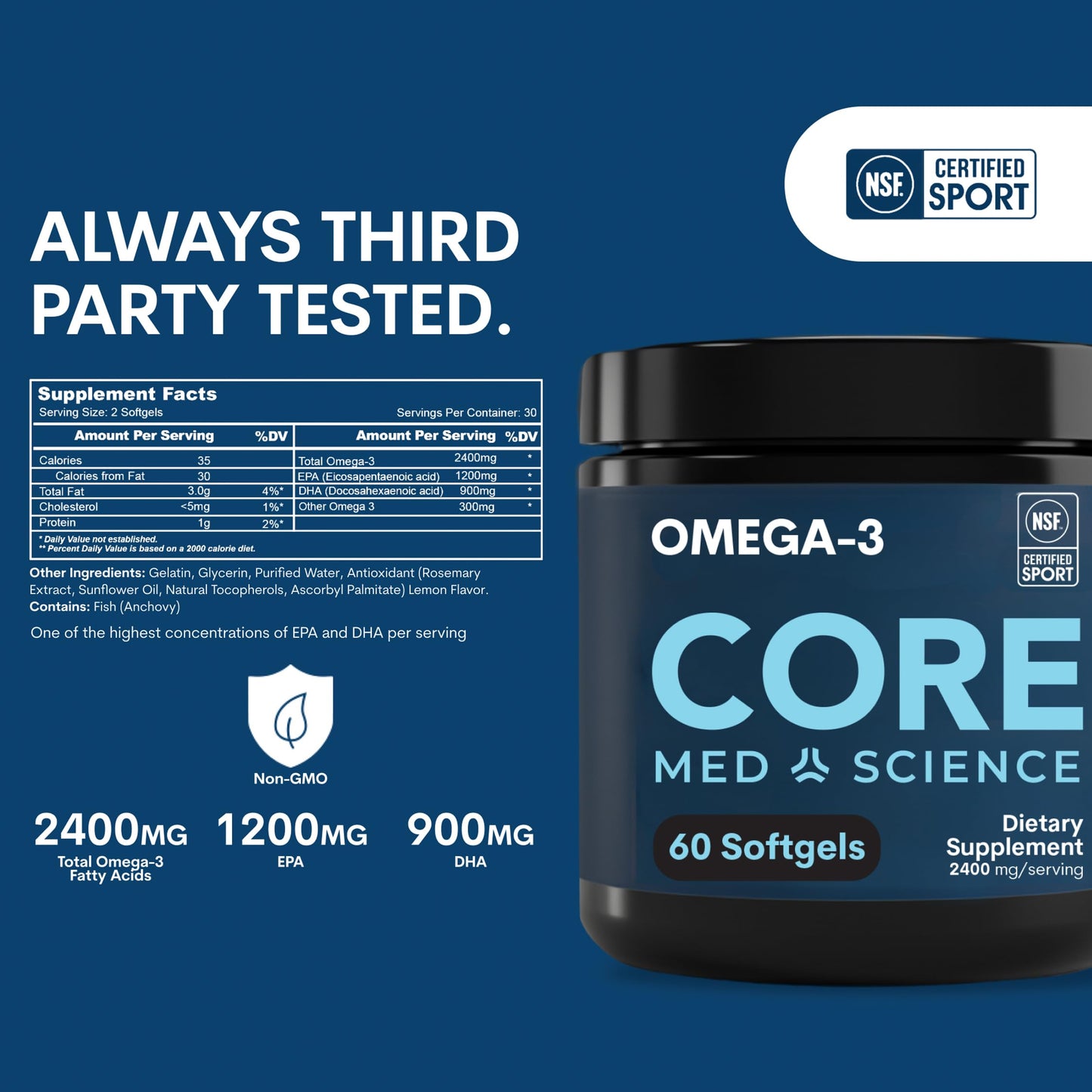 Core Med Science Omega-3 Fish Oil Softgels, 60 Count