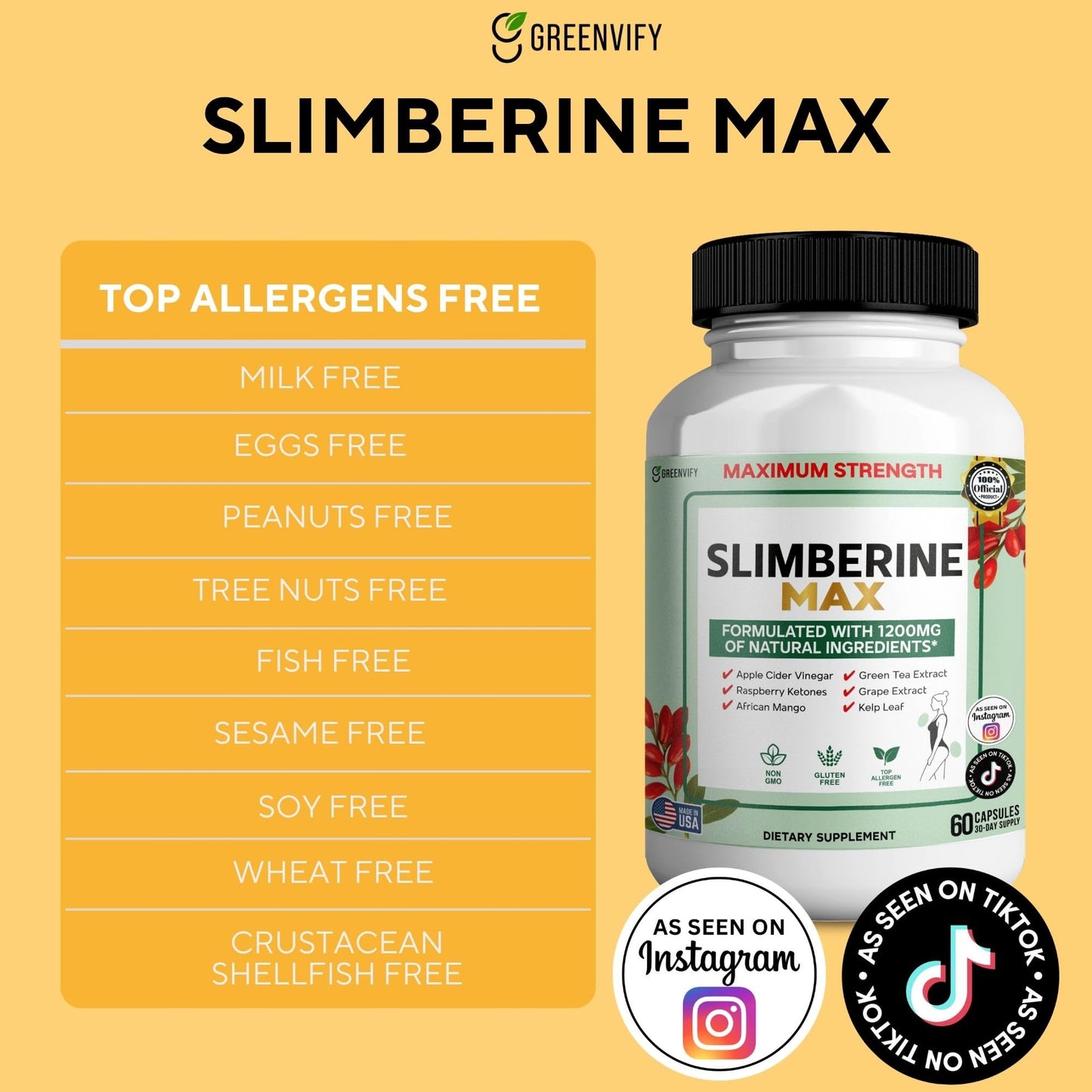 GREENVIFY Slimberine Max Supplement Capsules, 60 Capsules