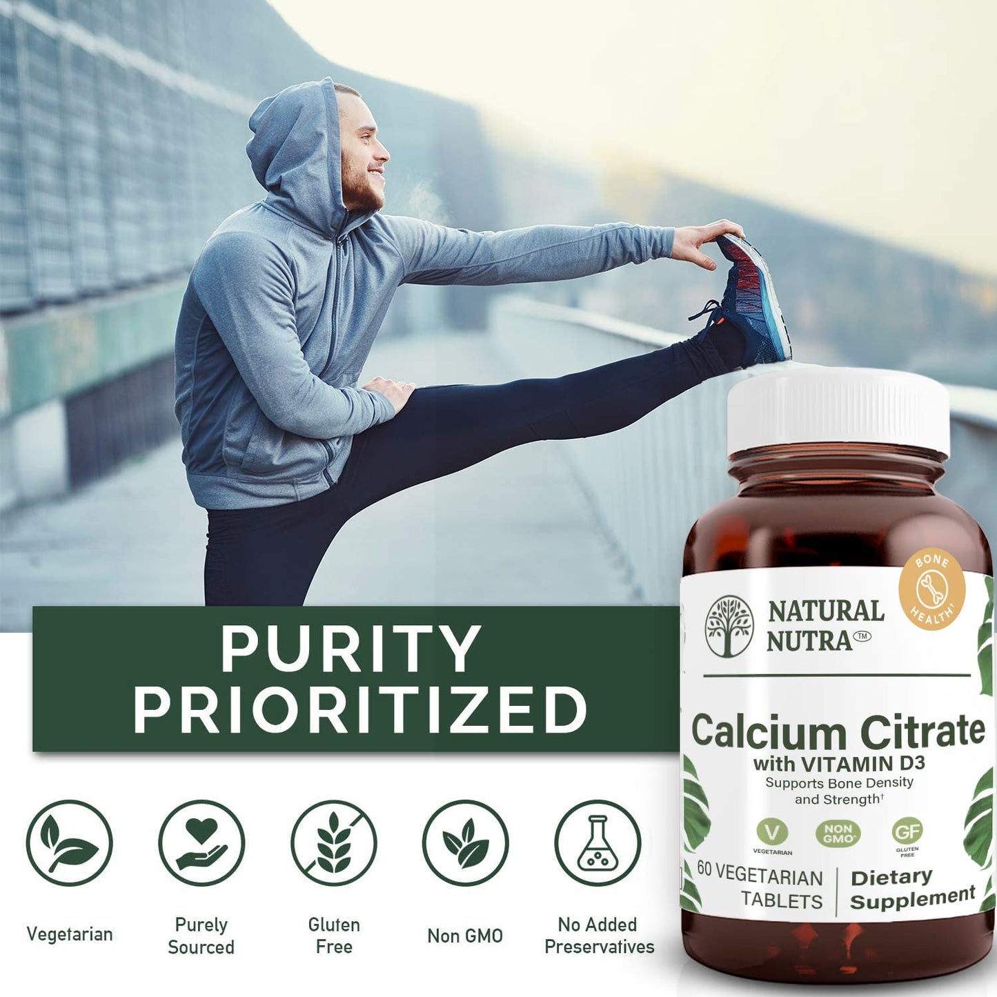 Natural Nutra Calcium Citrate with Vitamin D3, 60 Tablets