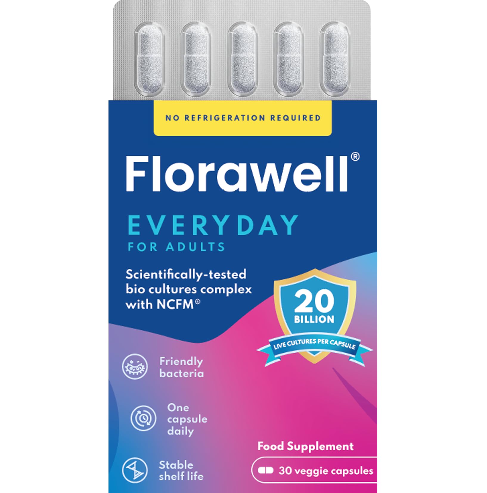 Florawell Daily Probiotics for Digestive & Gut Health Capsules 30 Count