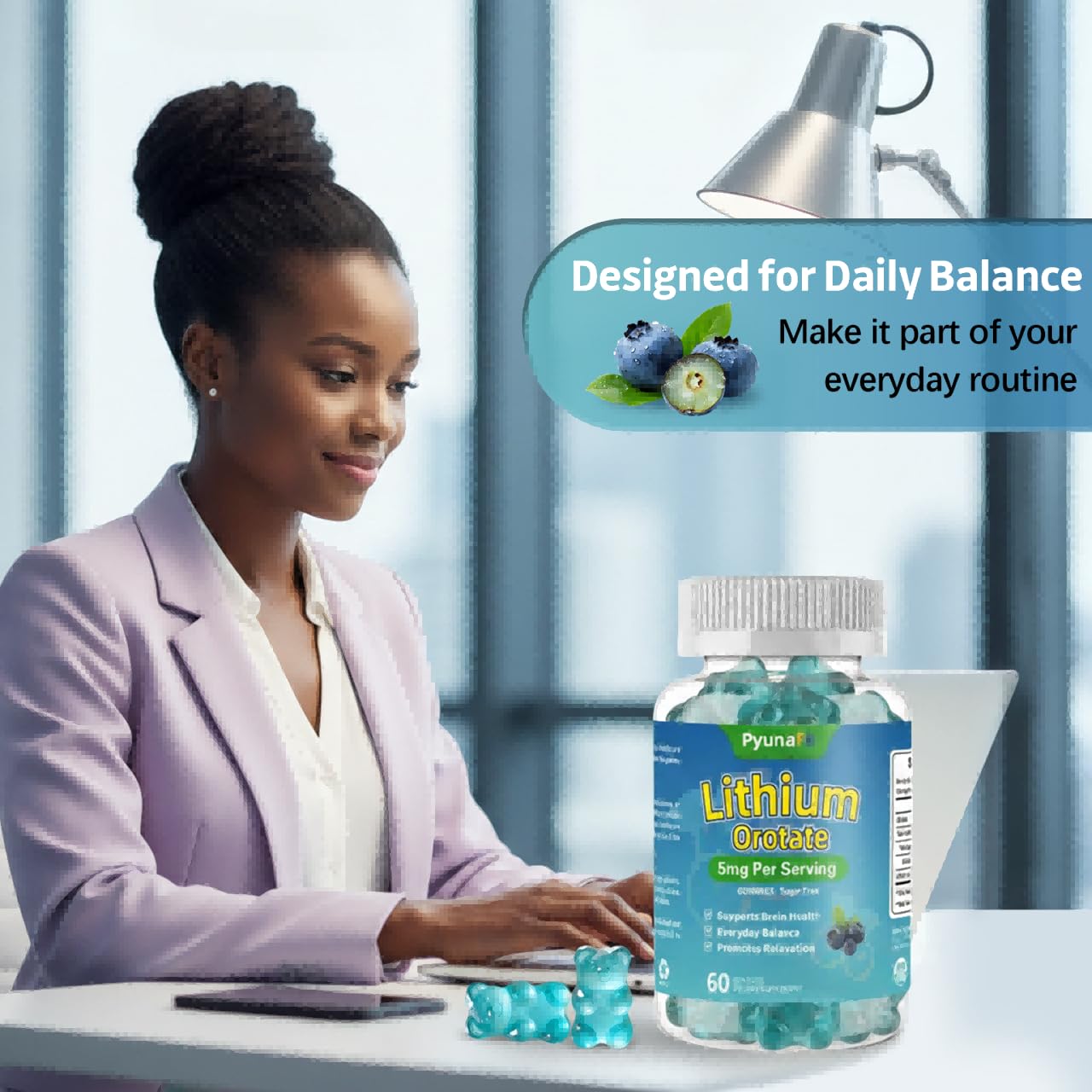 PYUNAFIT Lithium Orotate 5mg Gummies Sugar Free, 60 Count