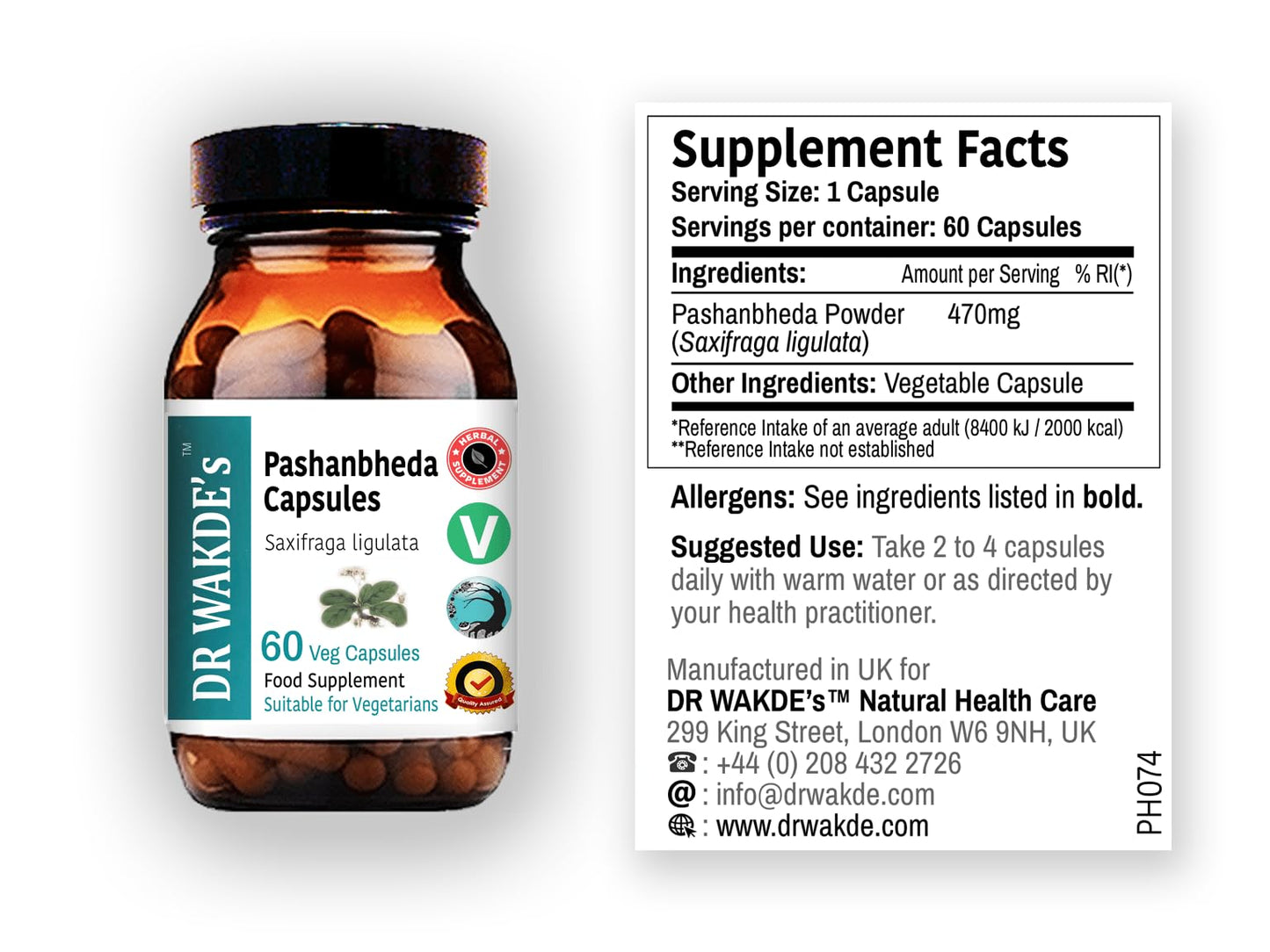 DR WAKDE'S Pashanbheda Capsules (Saxifraga ligulata) 60 Veg Caps