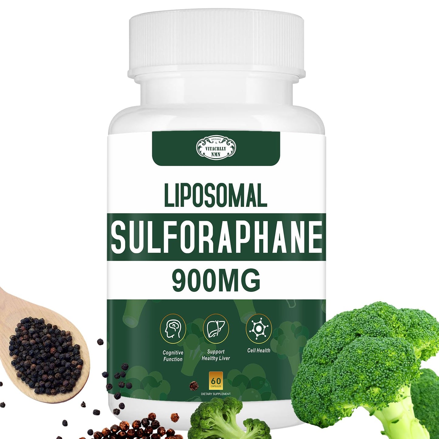 VITACRLLYNMN 900mg Liposomal Sulforaphane Supplement Broccoli Extract Capsules, 60 Count