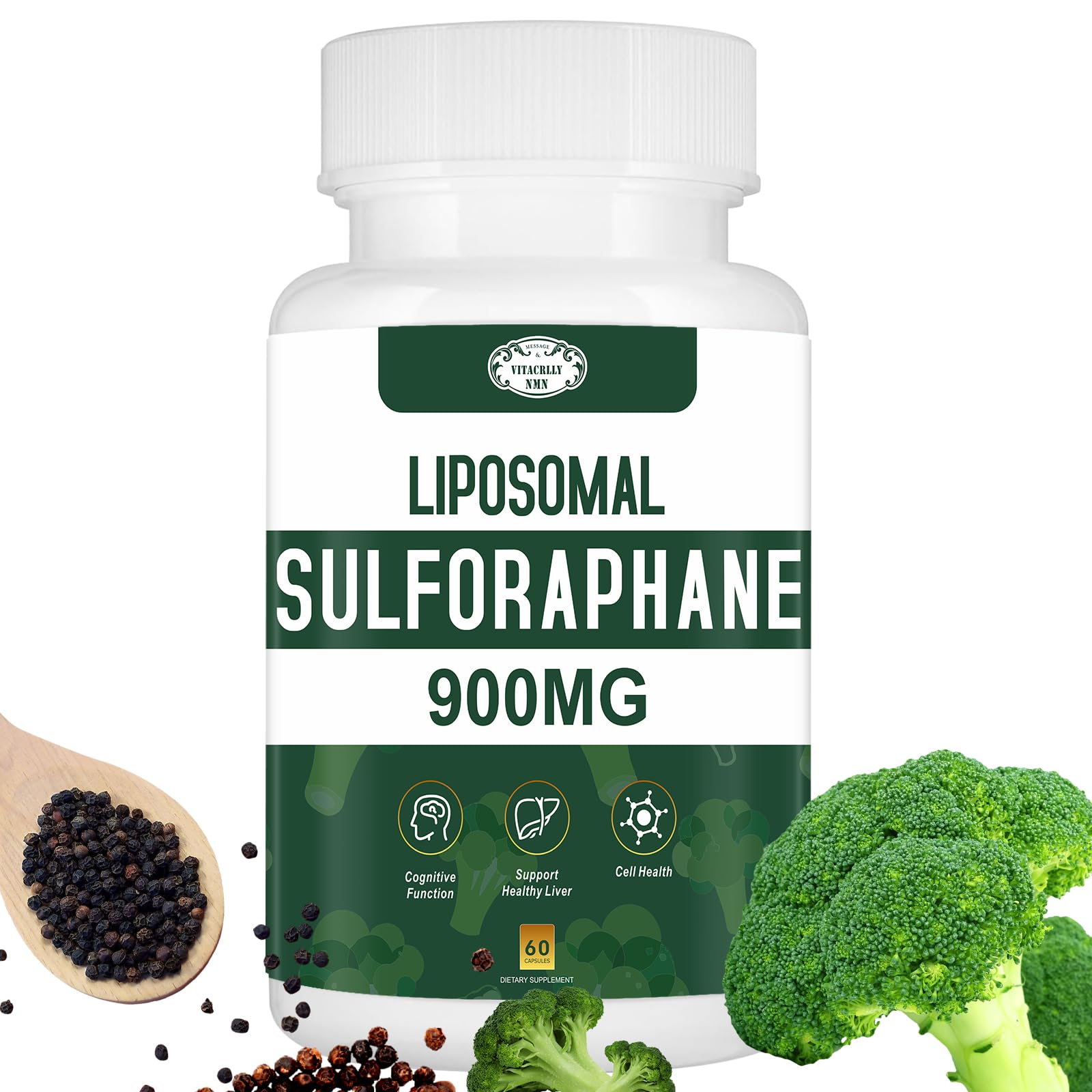 VITACRLLYNMN 900MG Liposomal Sulforaphane Supplement Broccoli Extract Liver Support, Capsule, 60 Count