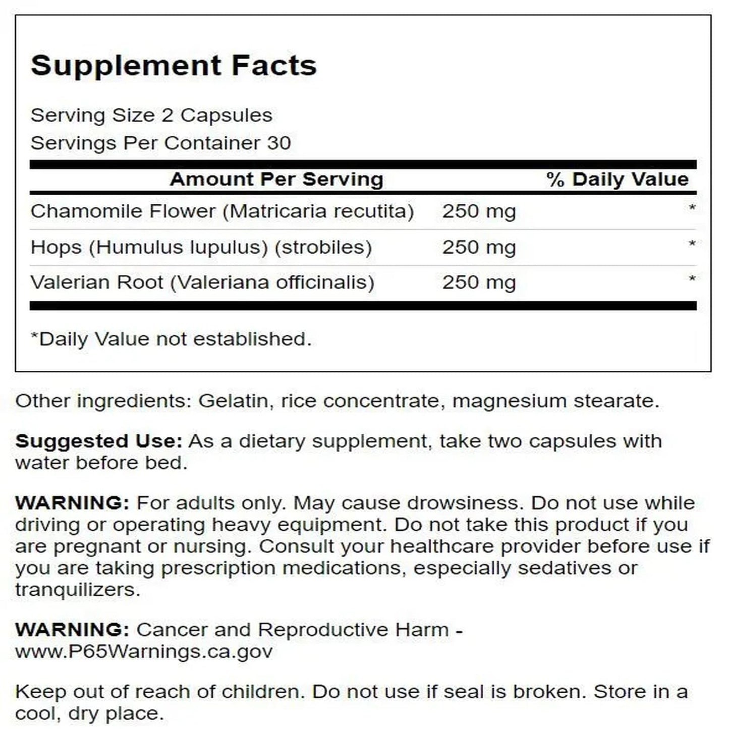 Swanson Valerian Chamomile and Hops Herbal Supplement Capsules, 60 Capsules