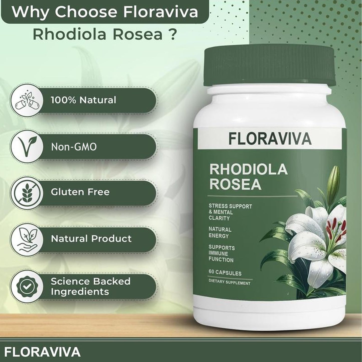 NO BALD Floraviva Rhodiola Rosea Supplement 500mg Capsule 60 Count