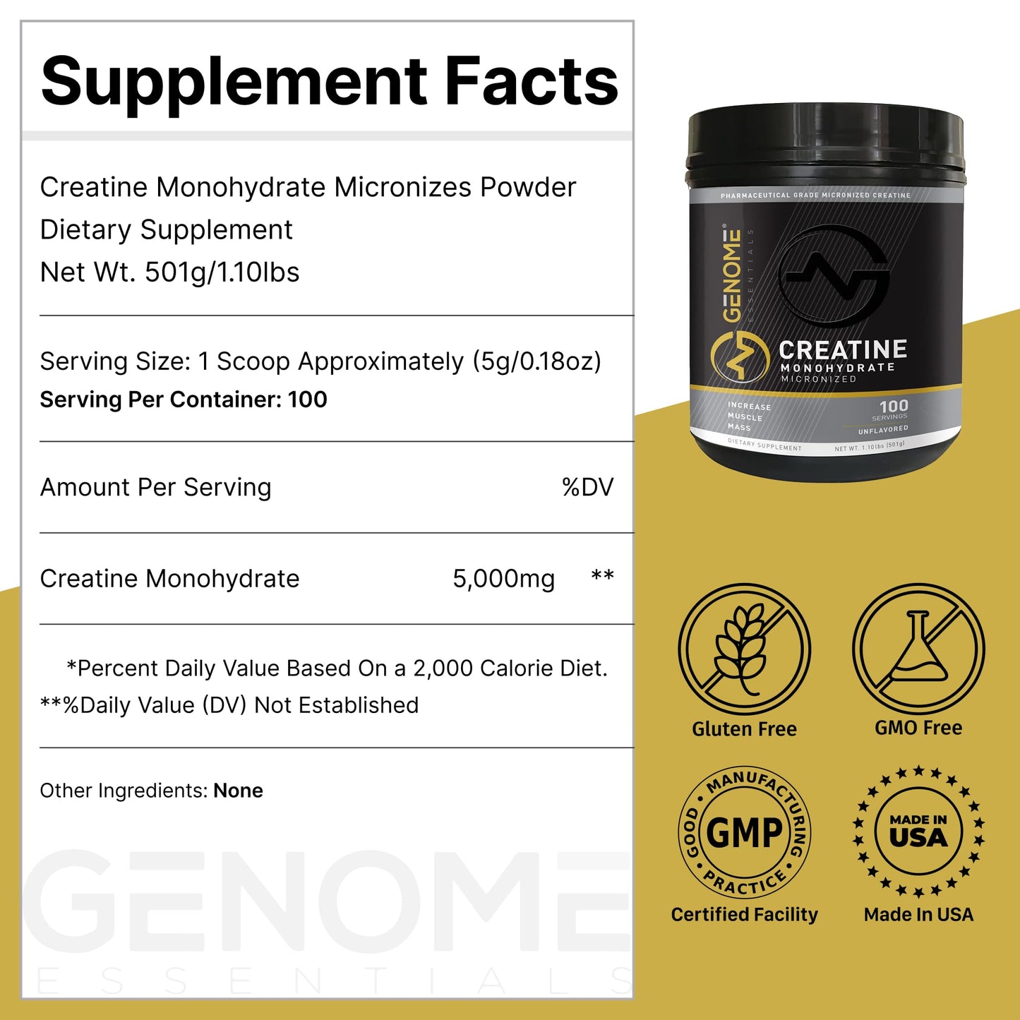 GENOME ESSENTIALS Creatine Monohydrate Powder 17.6