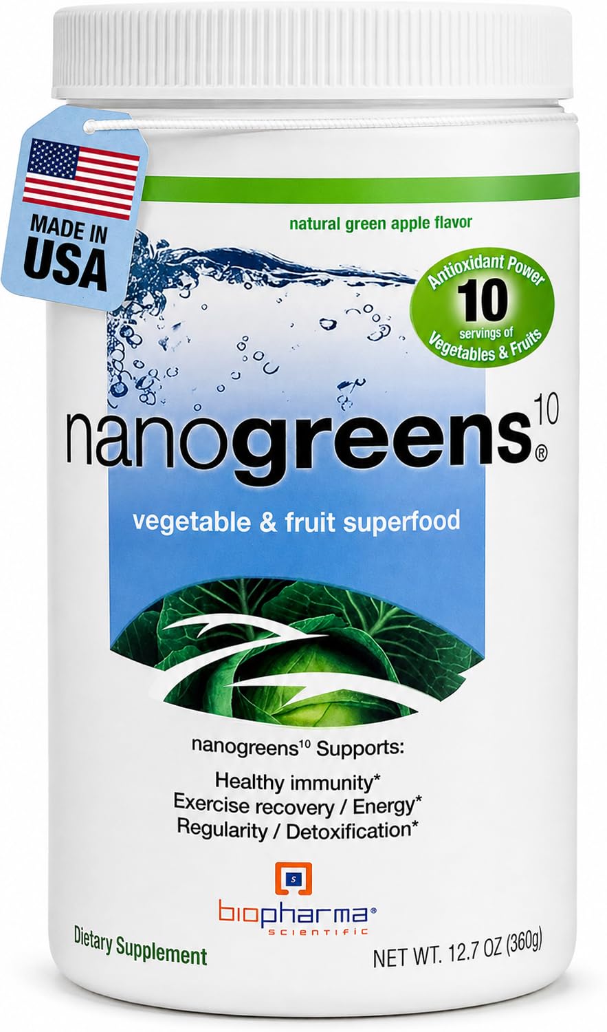 Biopharma Scientific NanoGreens Superfood Greens Powder, 12.7 Ounce (Pack of 1)