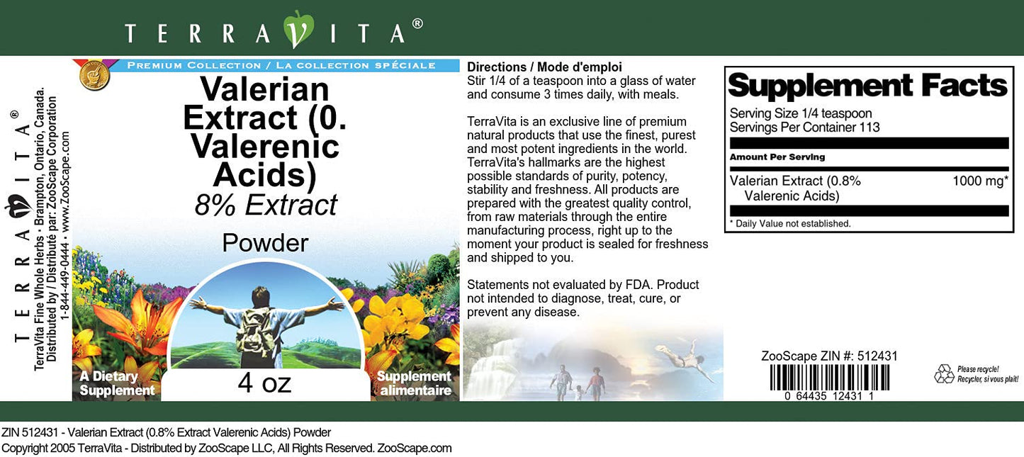 Terravita Valerian Extract Powder, 12 oz
