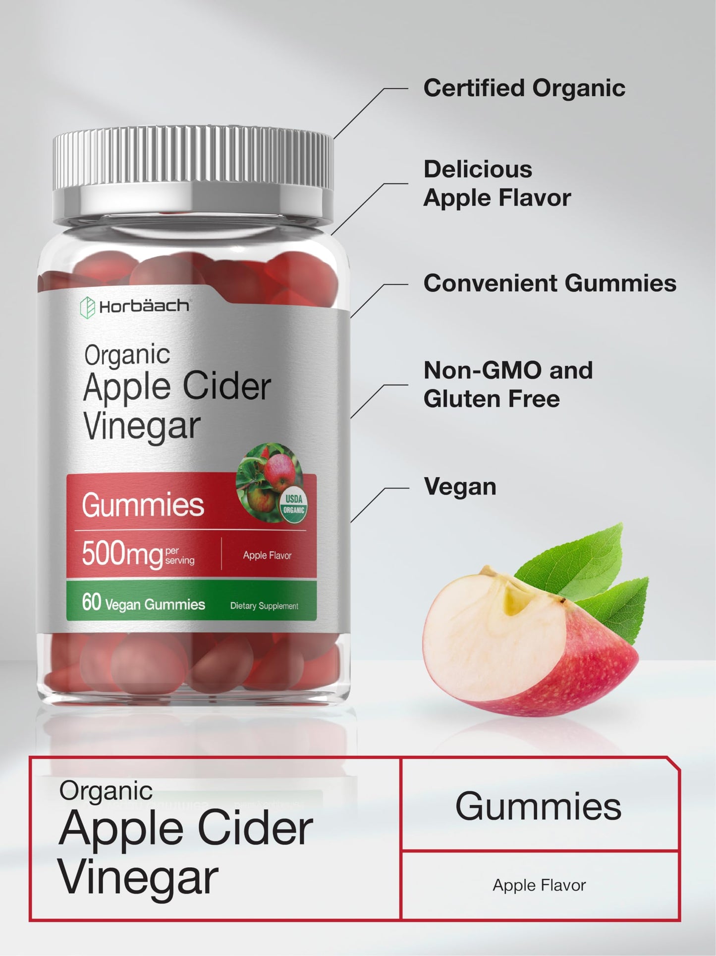 Horbäach Organic Apple Cider Vinegar Gummies 60 Count