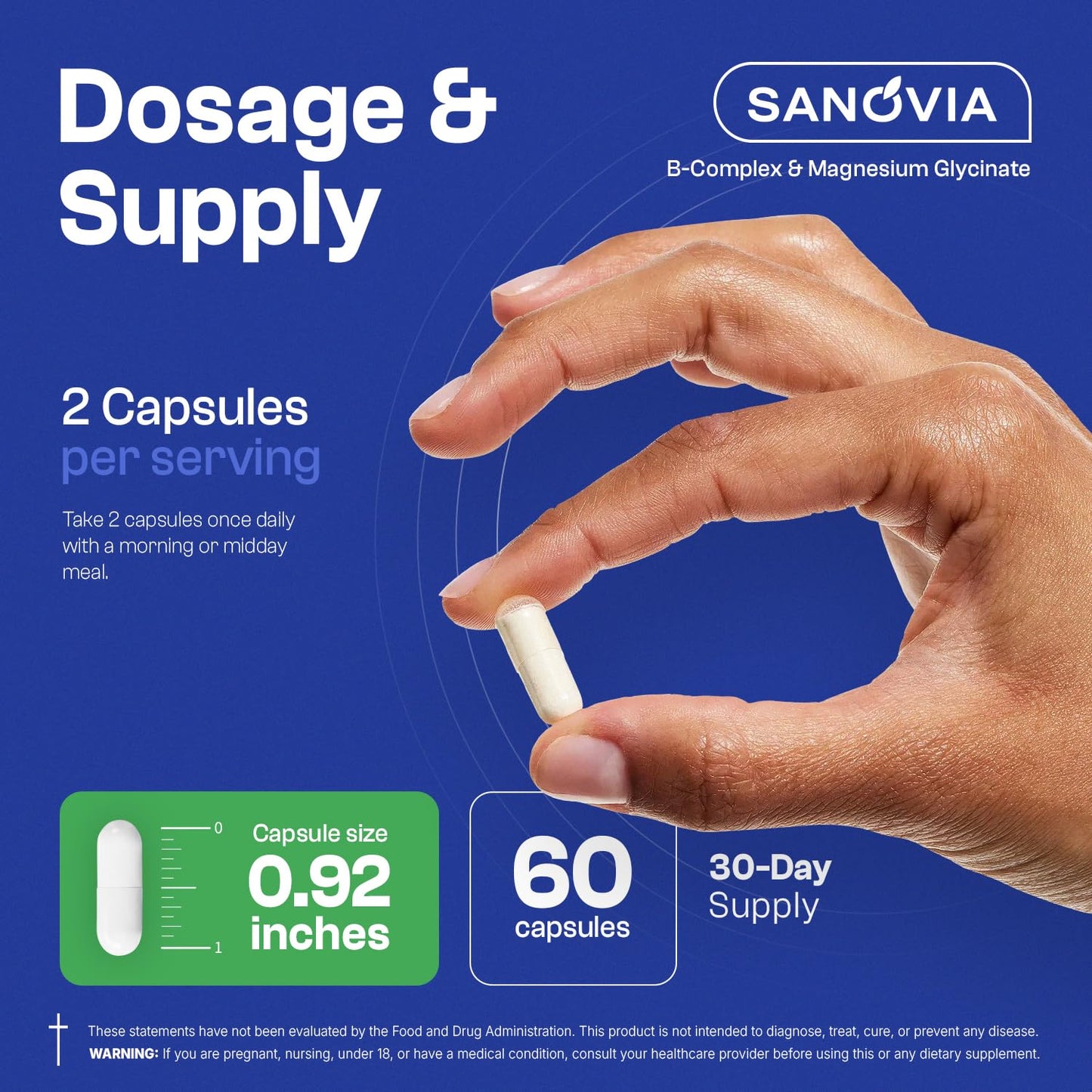 SANOVIA Vitamin B Complex Methylated with Magnesium Glycinate Capsules, 90 Count