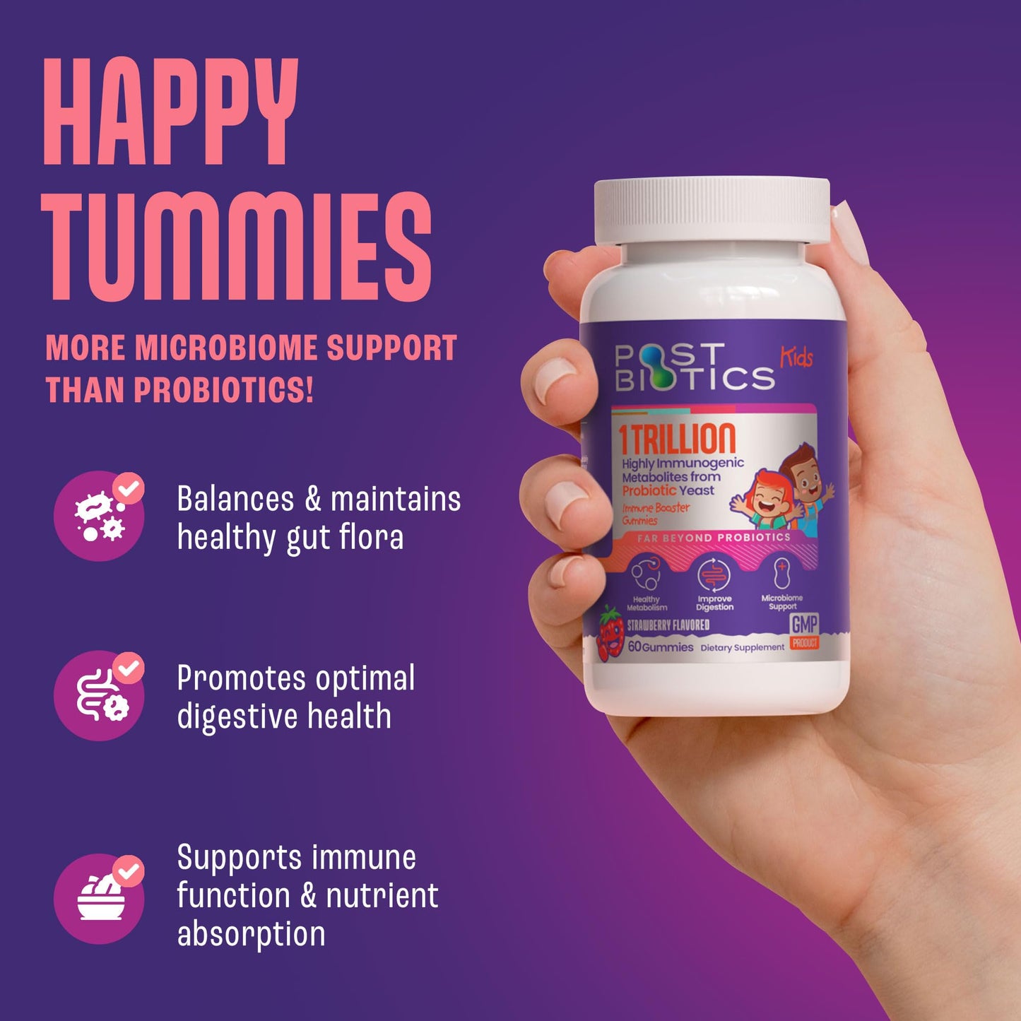 NAVEH PHARMA Postbiotics Kids Strawberry Gummies Gummy 60 Count