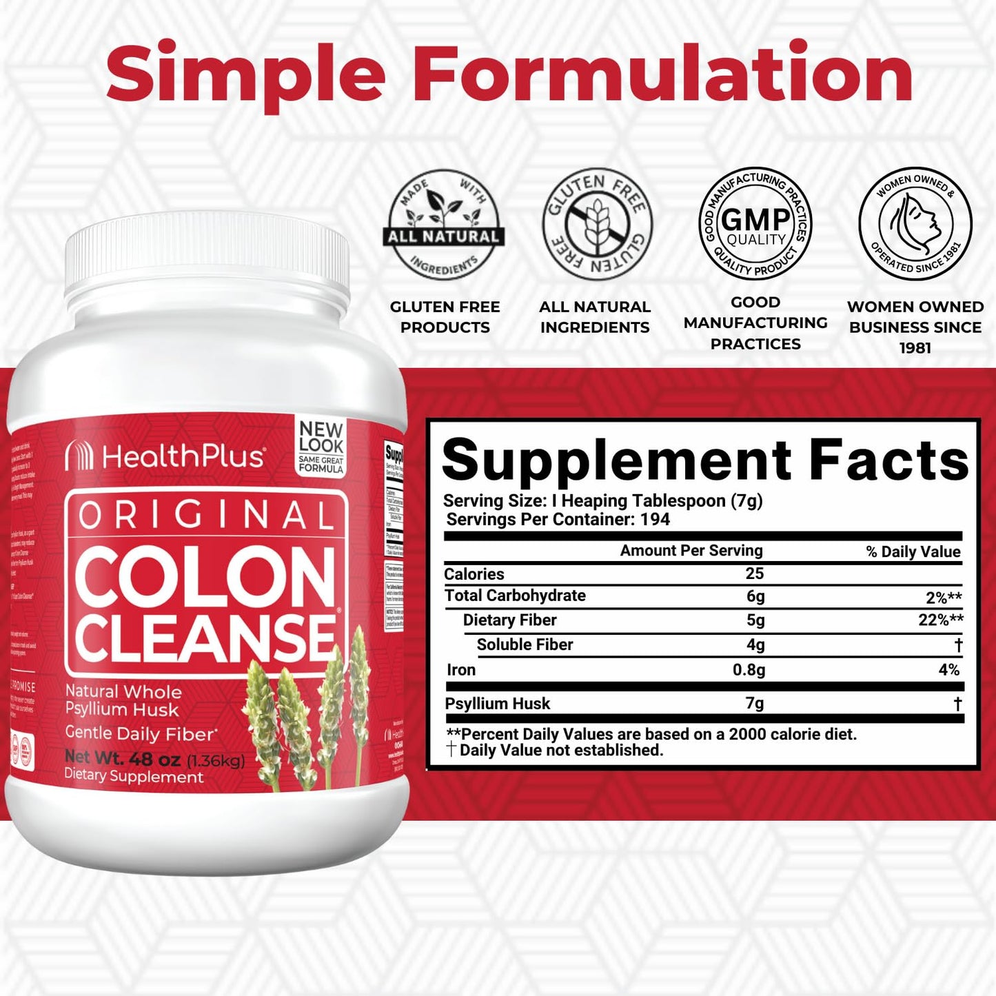 Health Plus Colon Cleanse Digestive Support Powder 48 Ounces