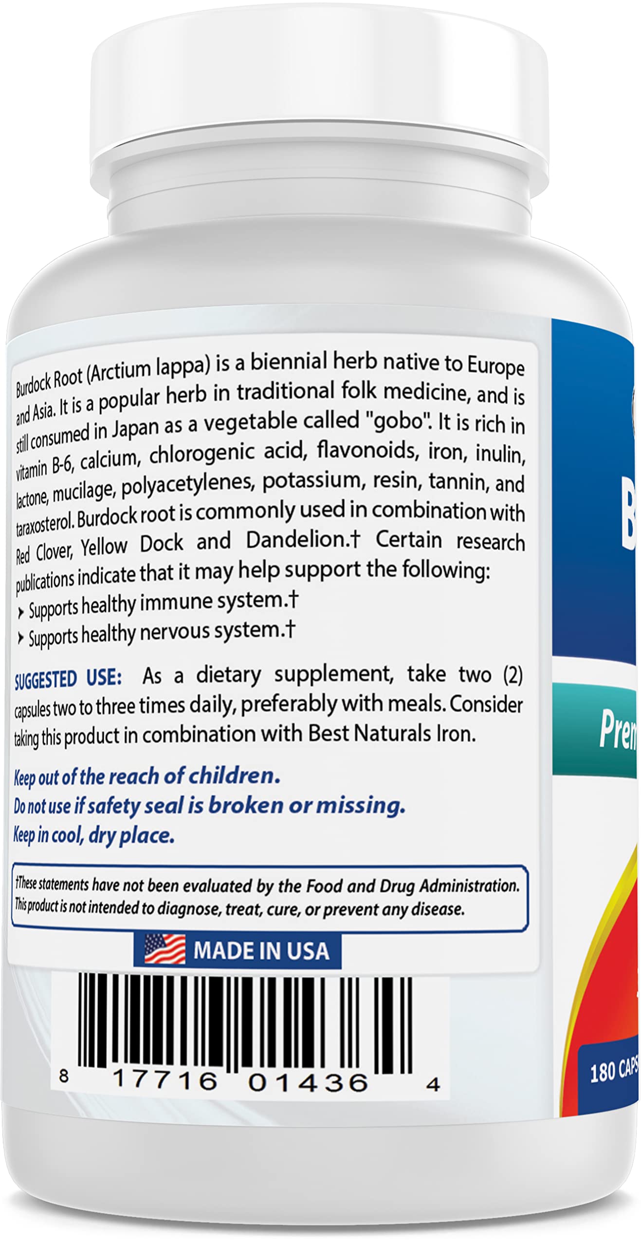 Best Naturals Burdock Root 425 mg Capsules 540 Count