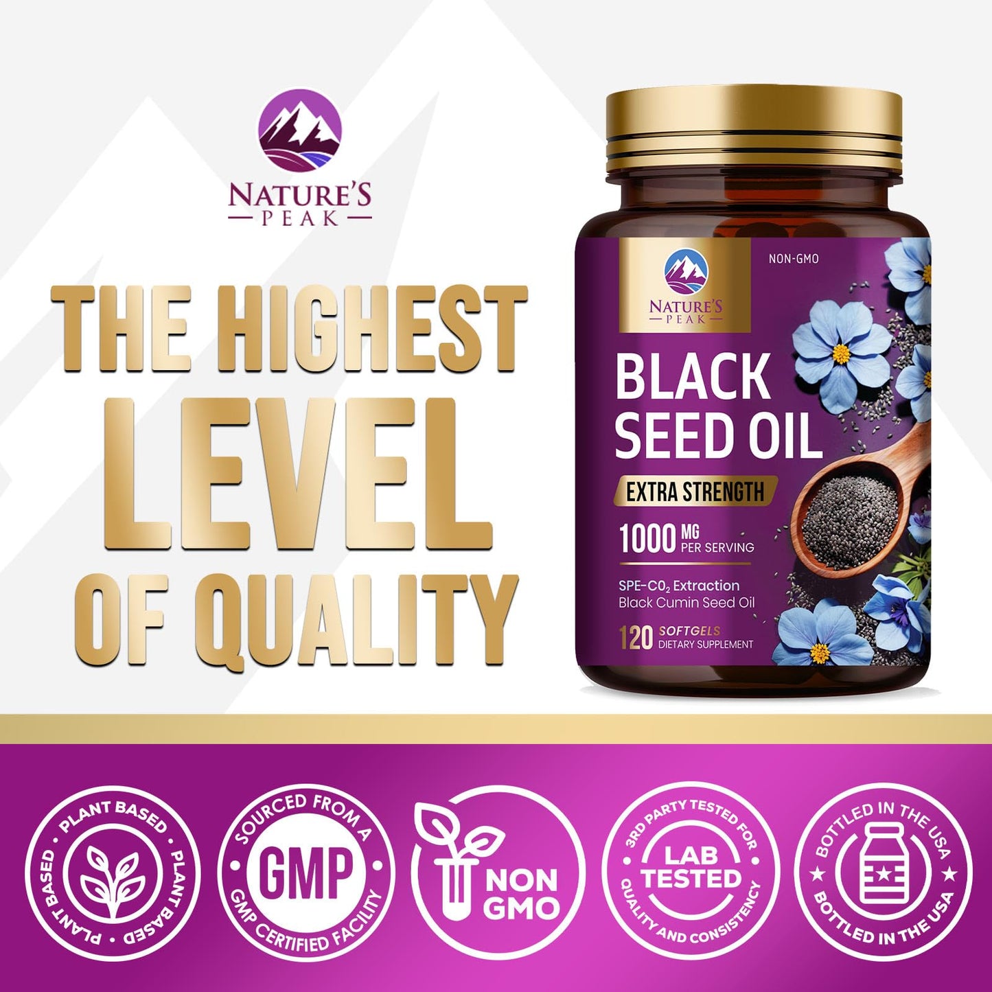 Nature's Peak Black Seed Oil Softgels 1000mg, 120 Softgels