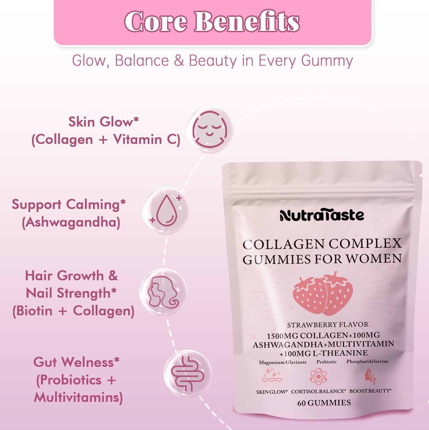 NUTRATASTE HEALTHIER CHOICE RICHER TASTE Collagen Gummies for Women, 60 Count