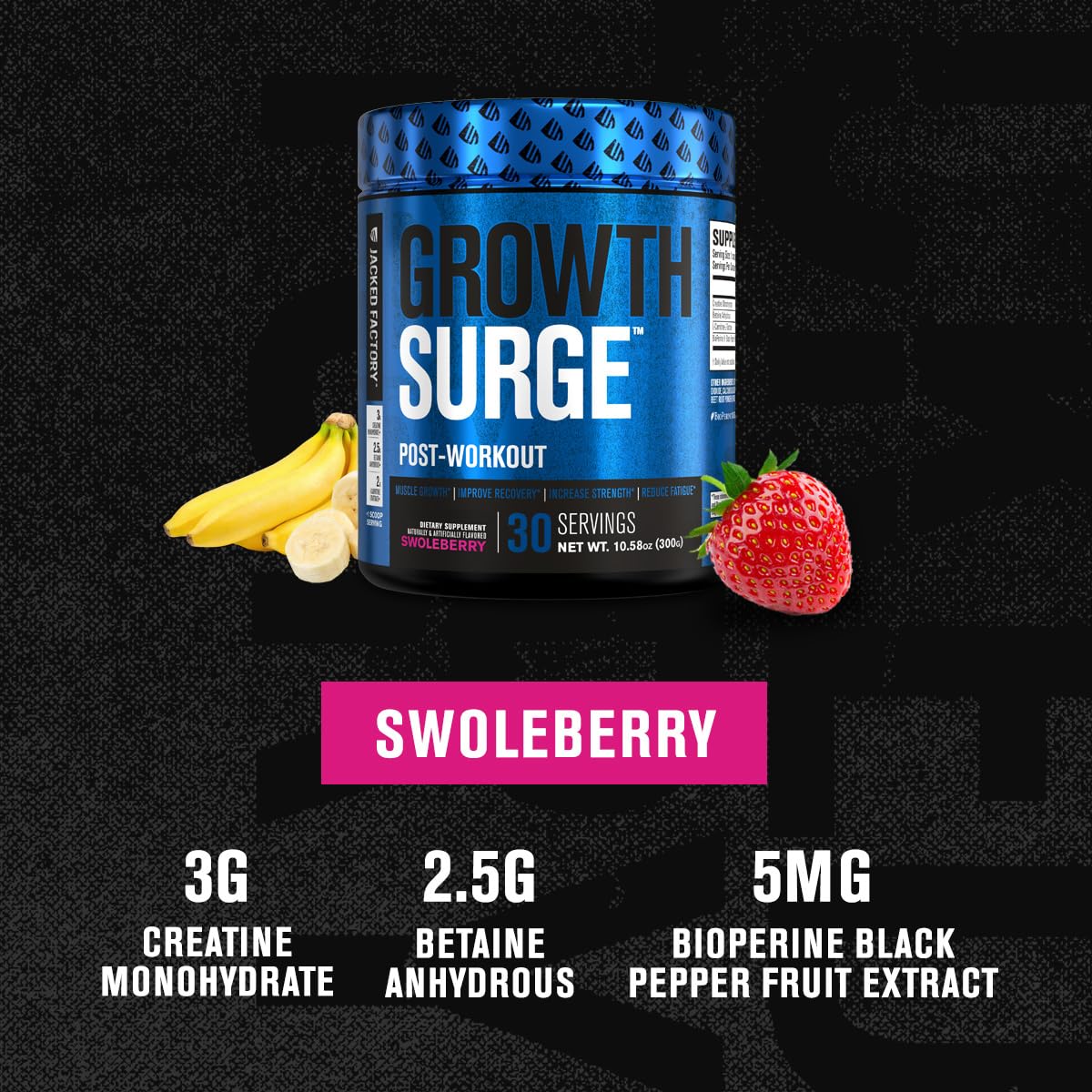 Jacked Factory Nitrosurge Pre Workout, EAA Surge Essential Amino Acids, Growth Surge Post Workout Muscle Builder Bundle Powder 5