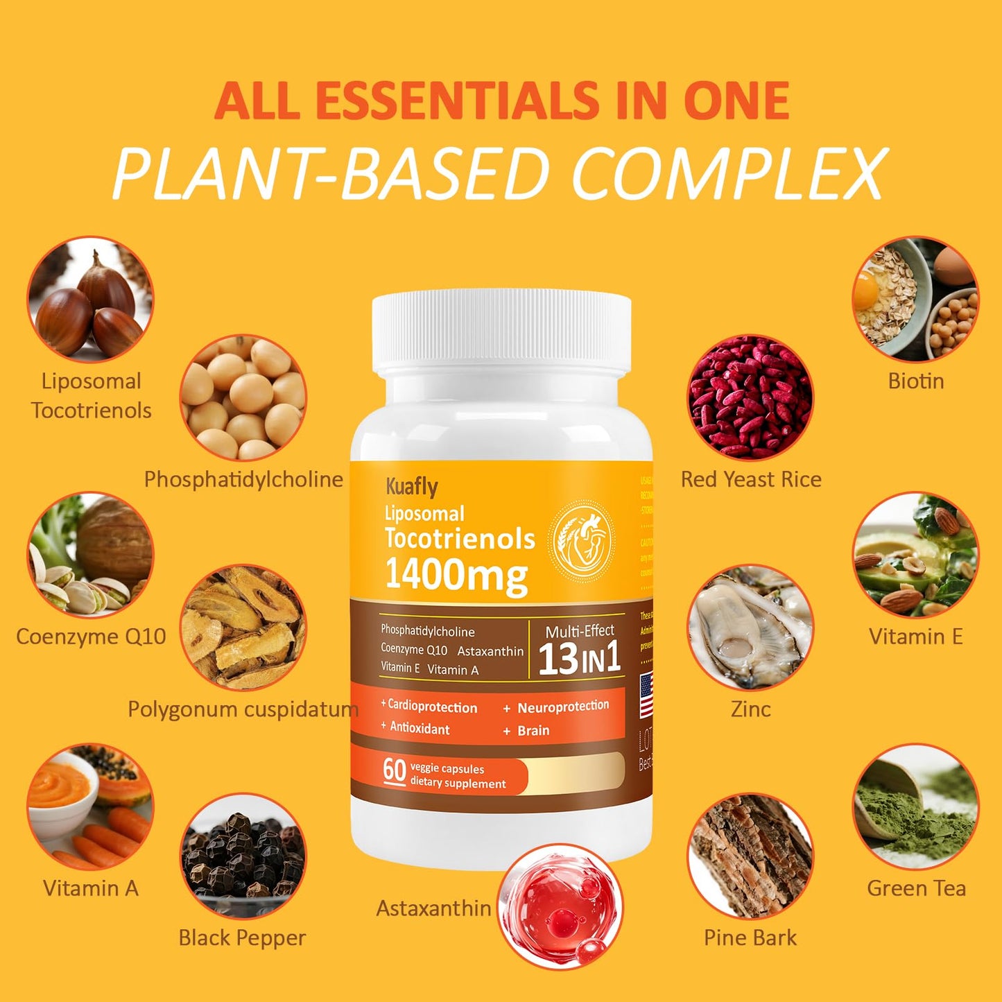 KUAFLY Liposomal Tocotrienols Vitamin E 1400mg with Phosphatidylcholine, Astaxanthin Powder 120