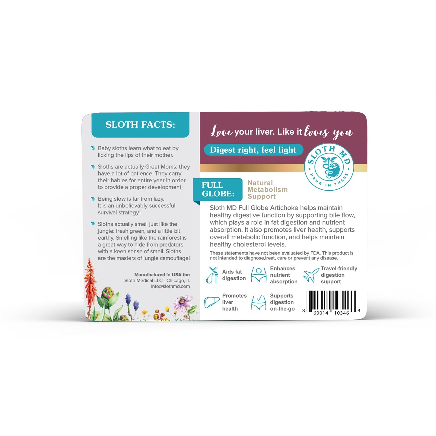 SLOTH MD Full Globe Artichoke Capsules, 10 Count
