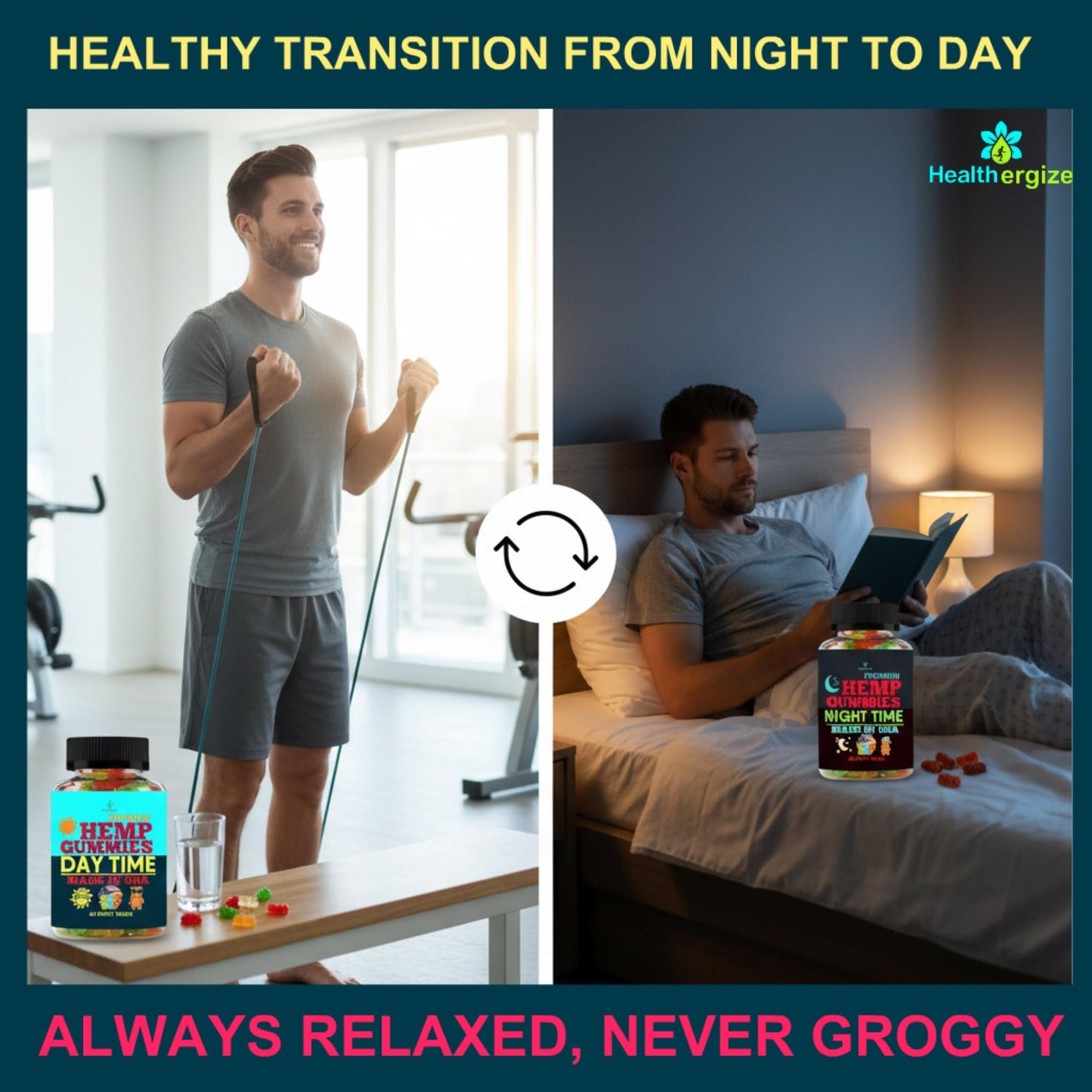 Healthergize Hemp Gummies for Sleep Time and Daytime Boost Chewable, 120 Count